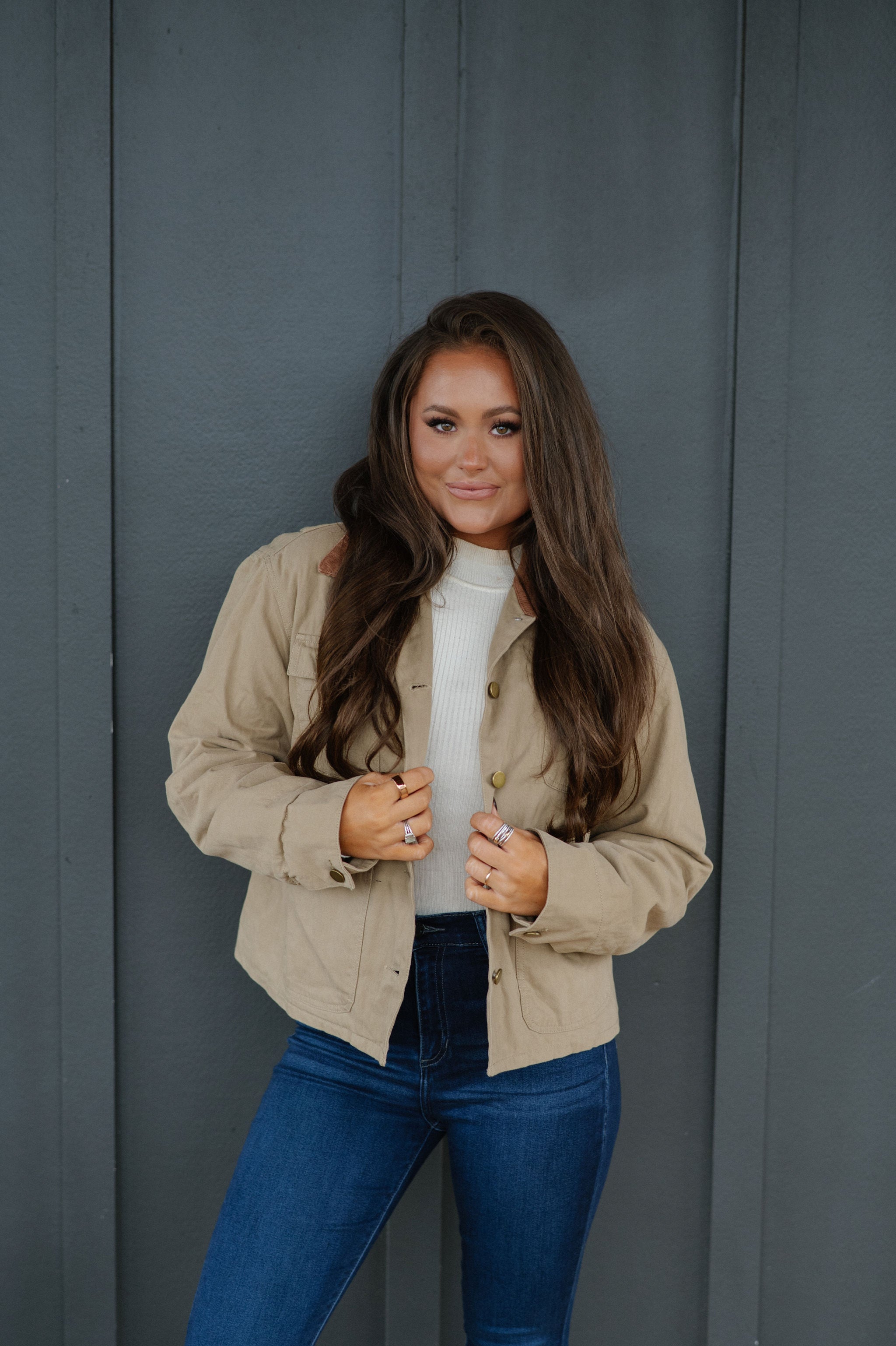 Abbey Contrast Jacket-Olive Khaki