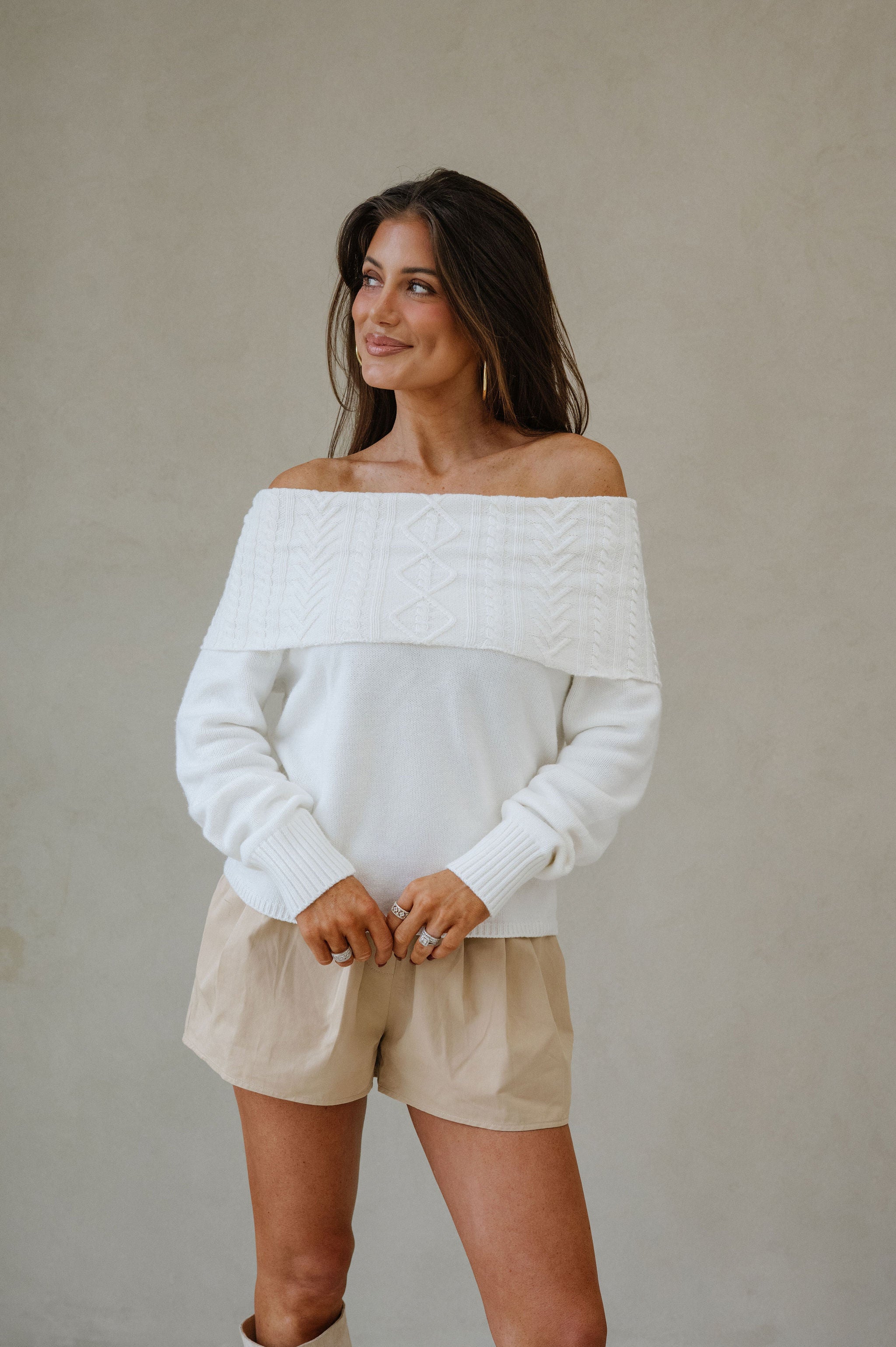 Devon OTS Cable Knit Sweater-Ivory