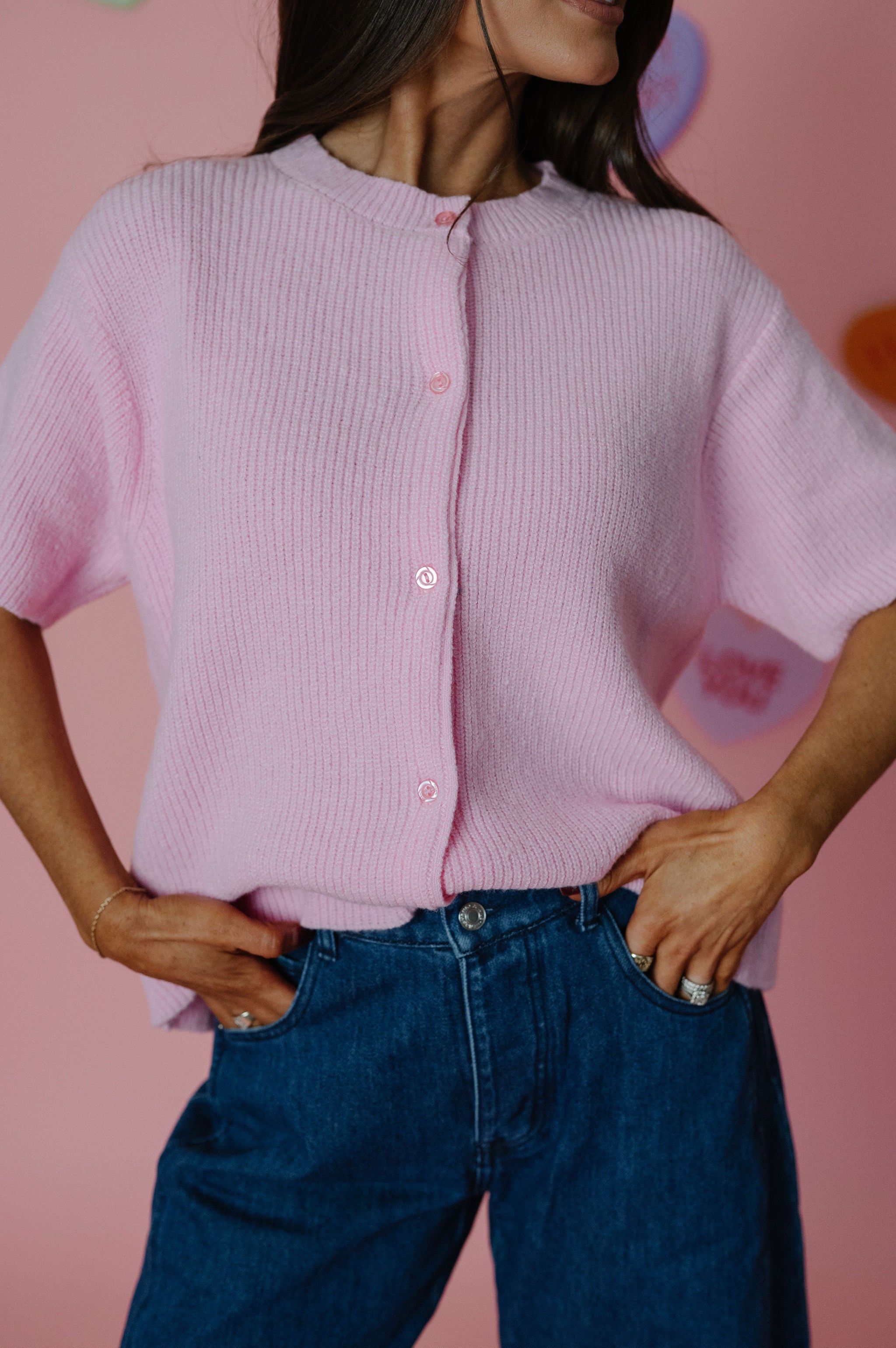 Angelina Button Up Sweater-Pink