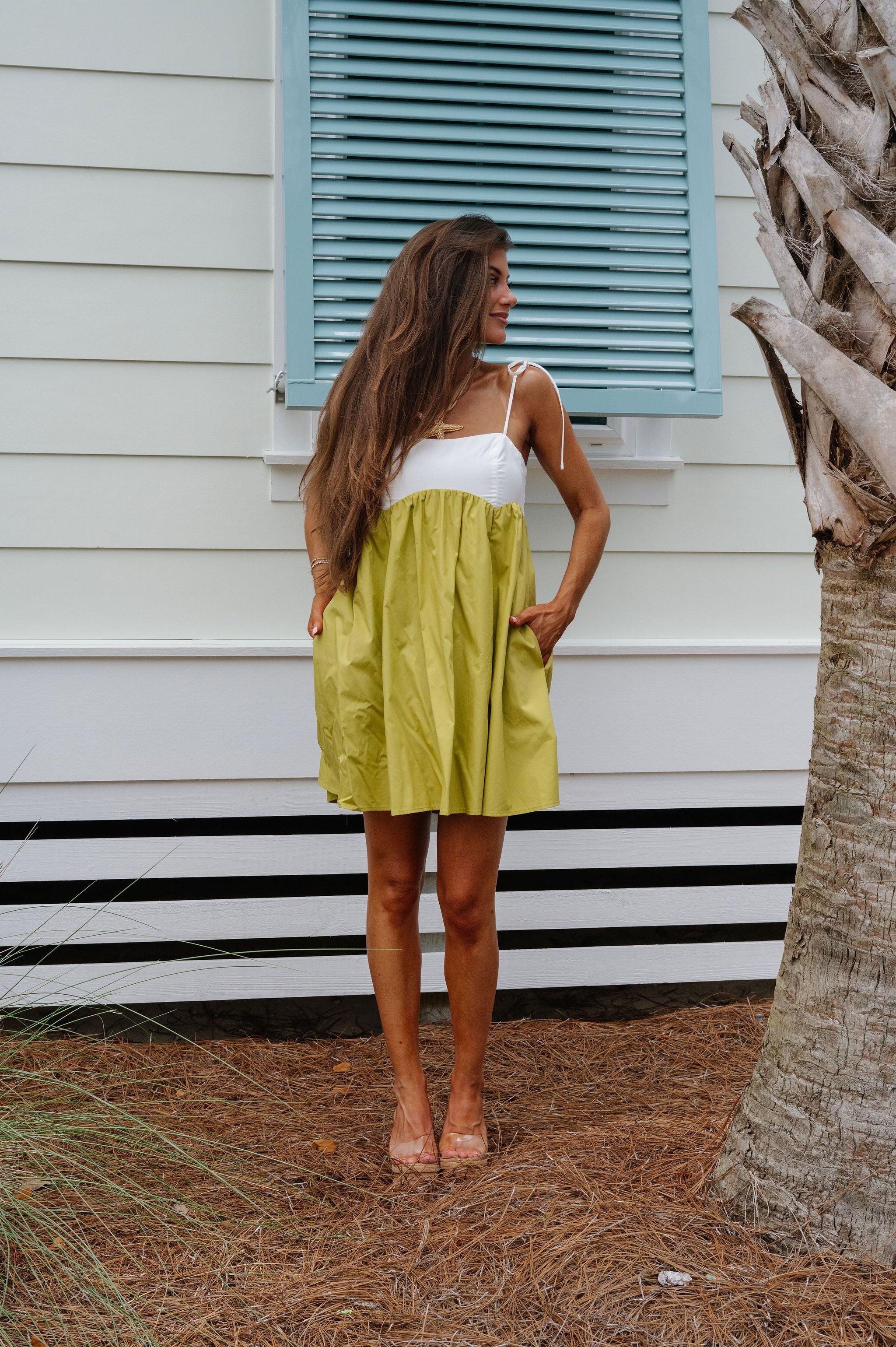 Roxy Mini Dress-Green/White