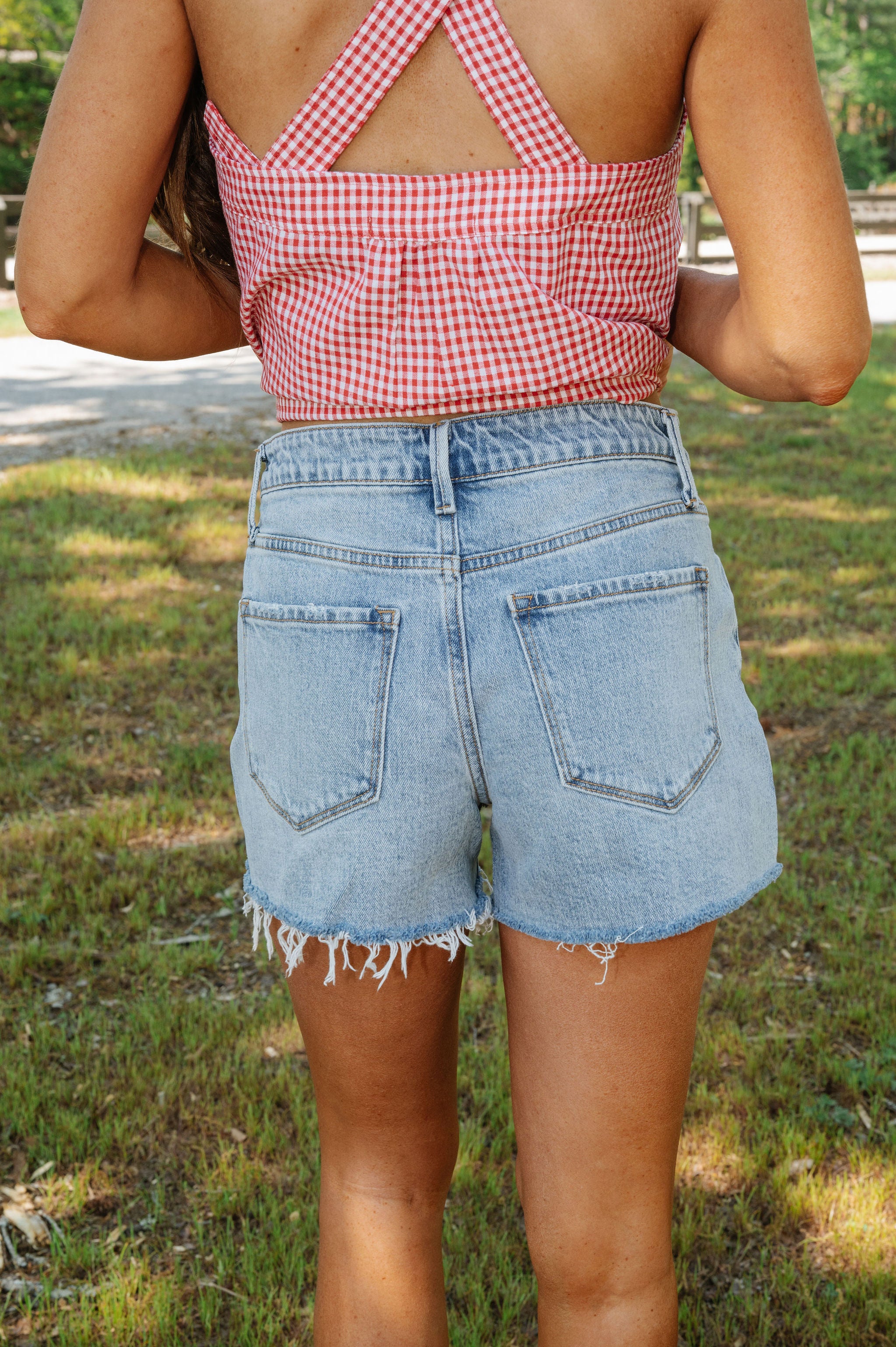 Lucy High Rise Distressed Hem Shorts