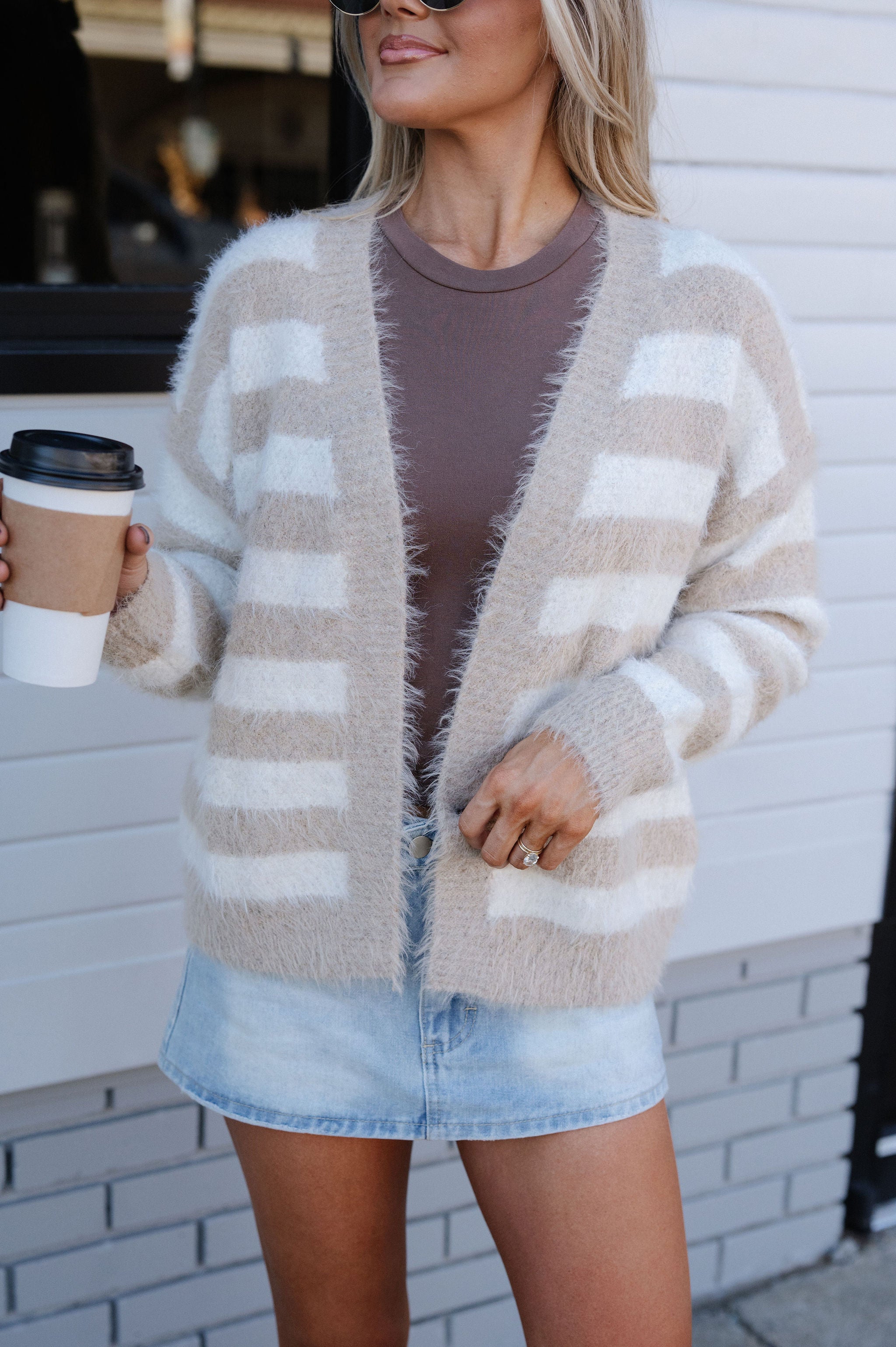 Olivia Striped Cardigan-Taupe/Oatmeal