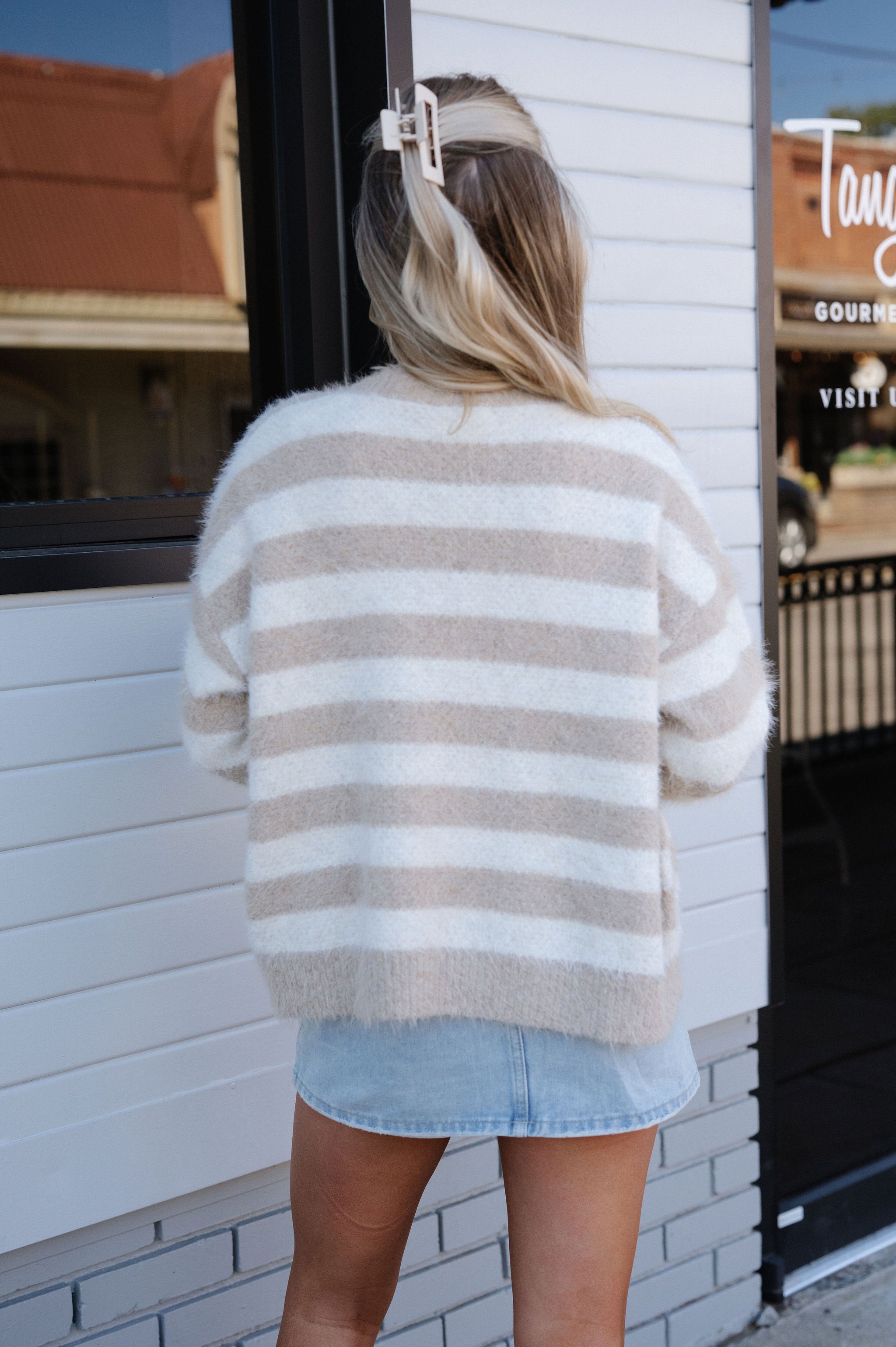 Olivia Striped Cardigan-Taupe/Oatmeal