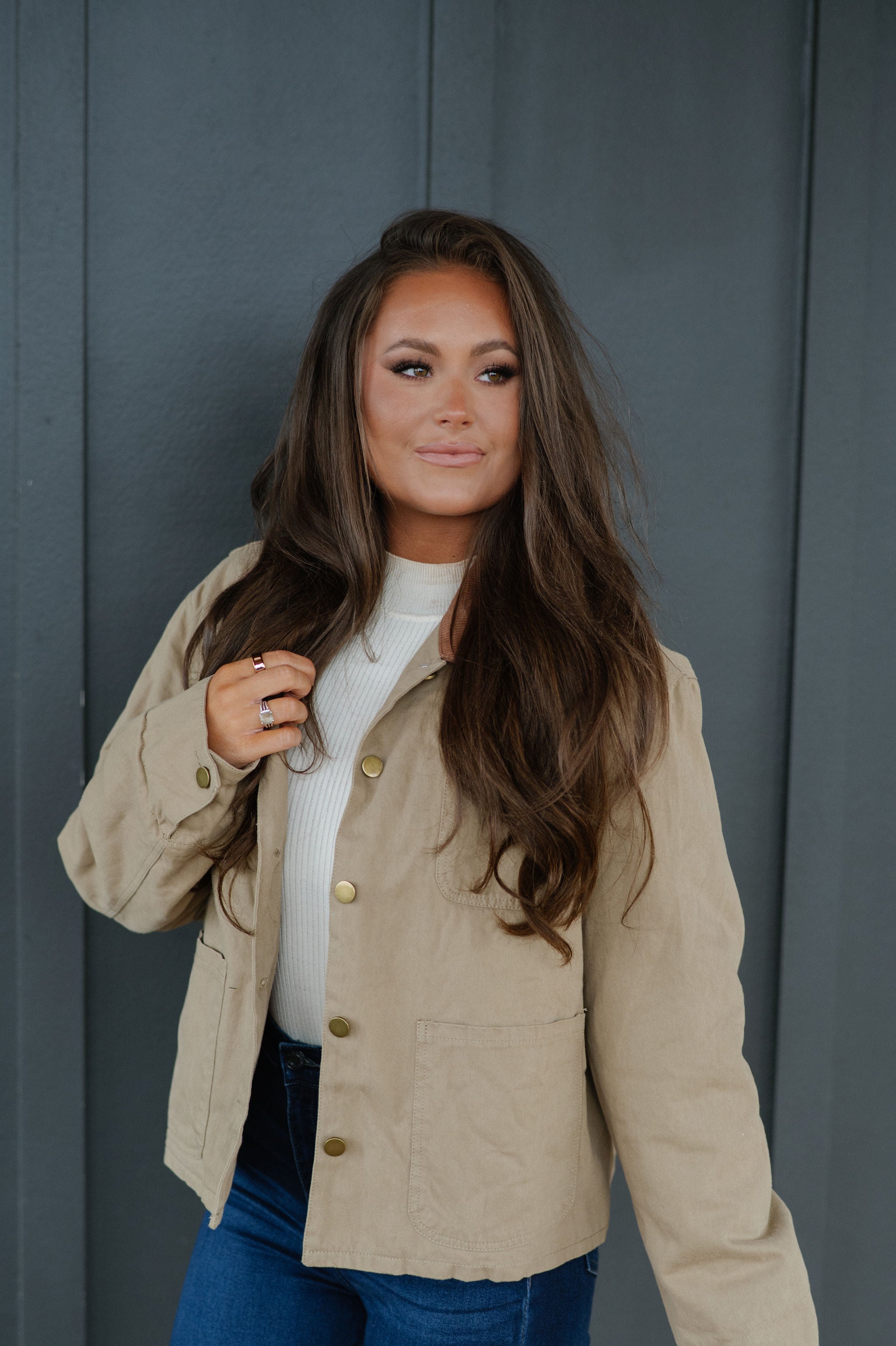 Abbey Contrast Jacket-Olive Khaki