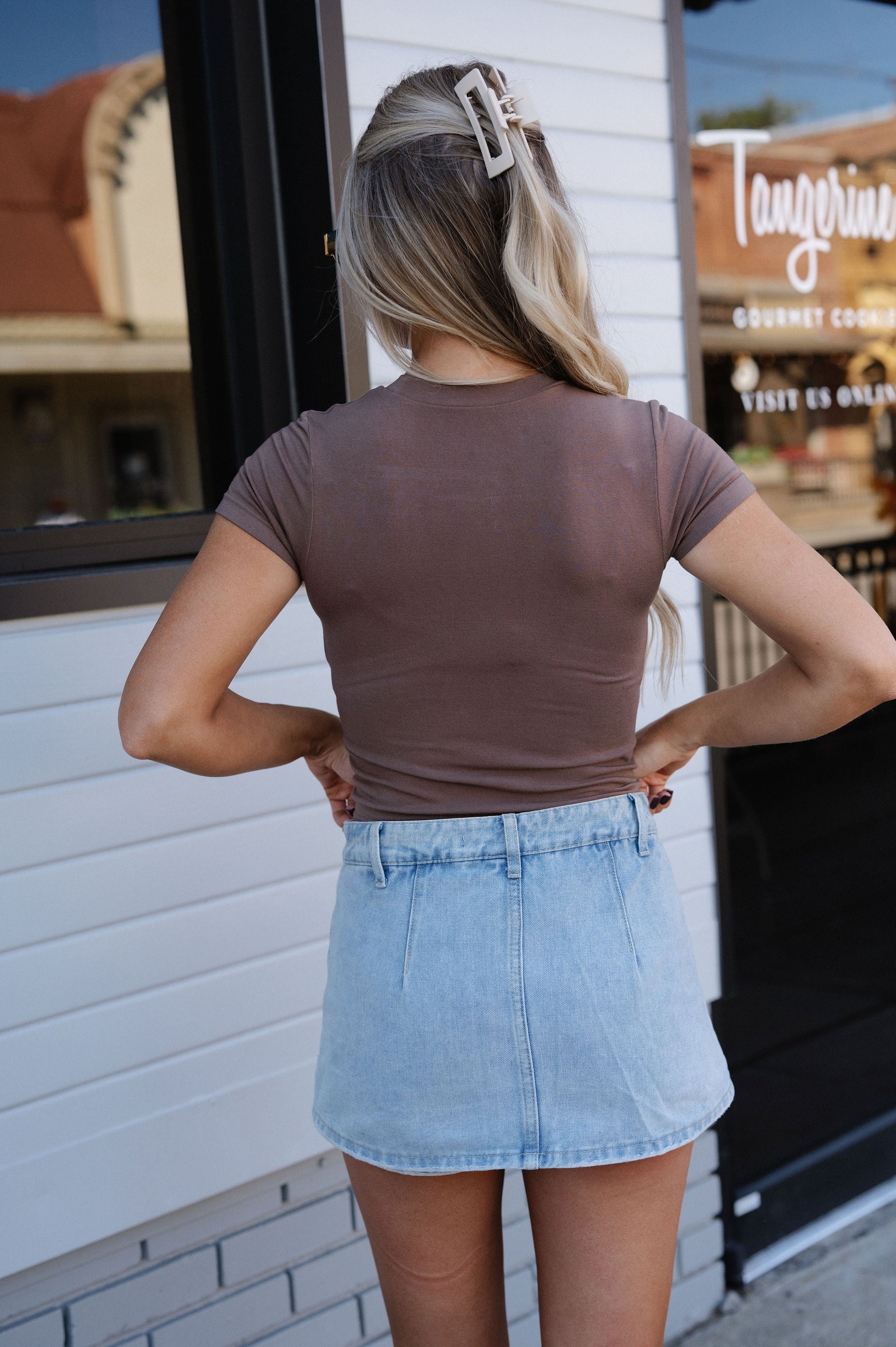 Seamless Short Sleeve Top-Brown