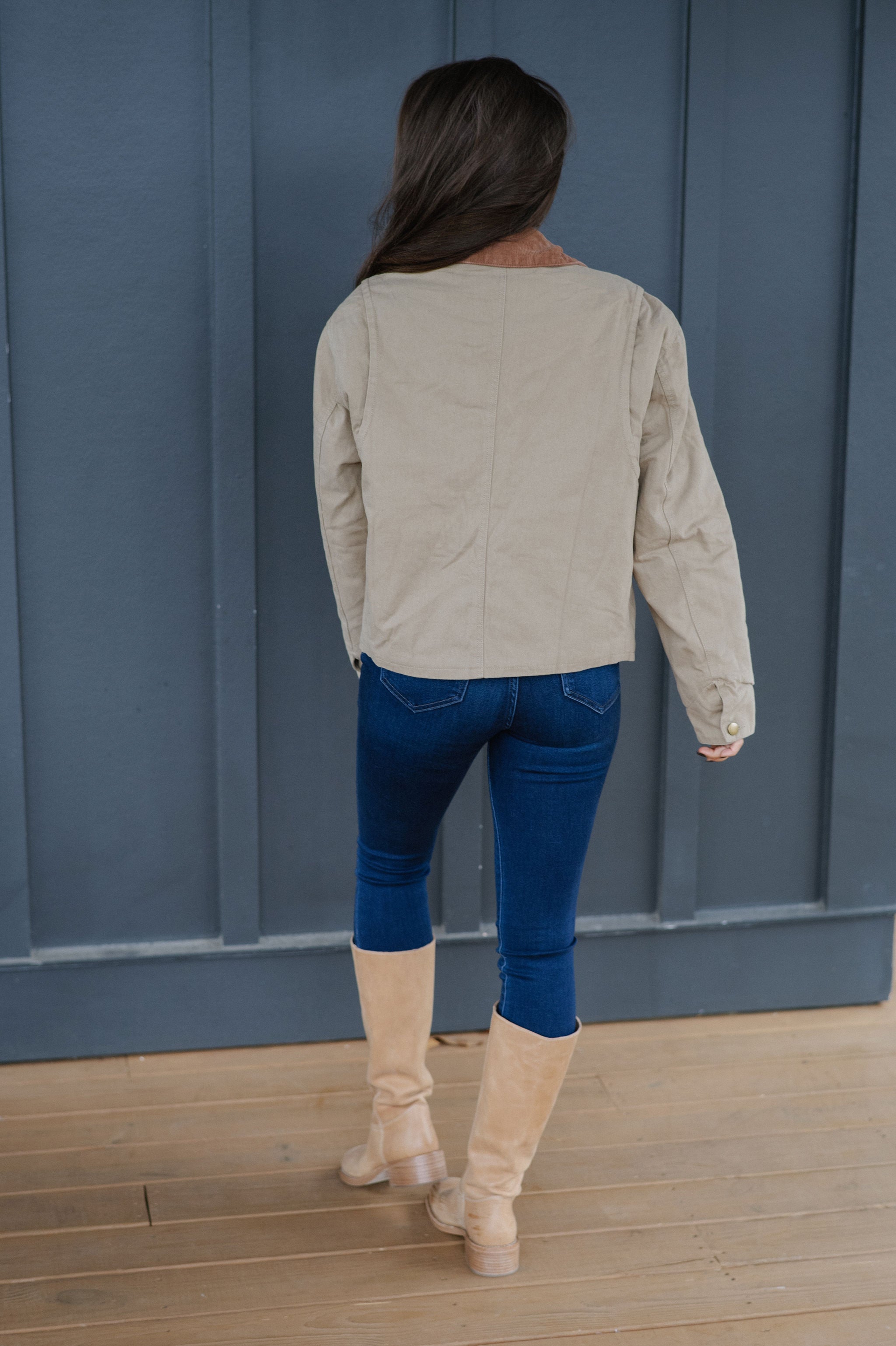 Abbey Contrast Jacket-Olive Khaki