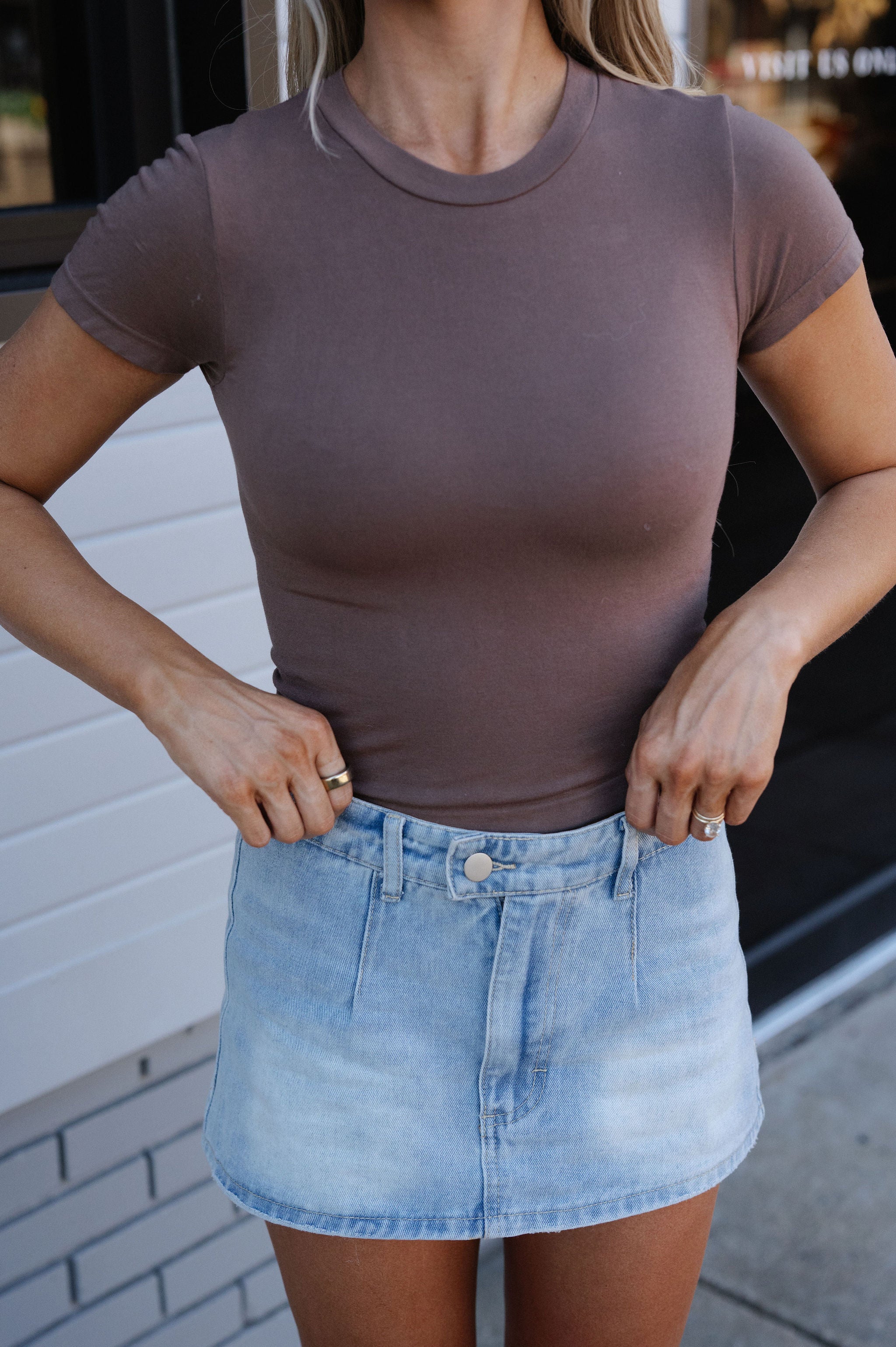 Seamless Short Sleeve Top-Brown