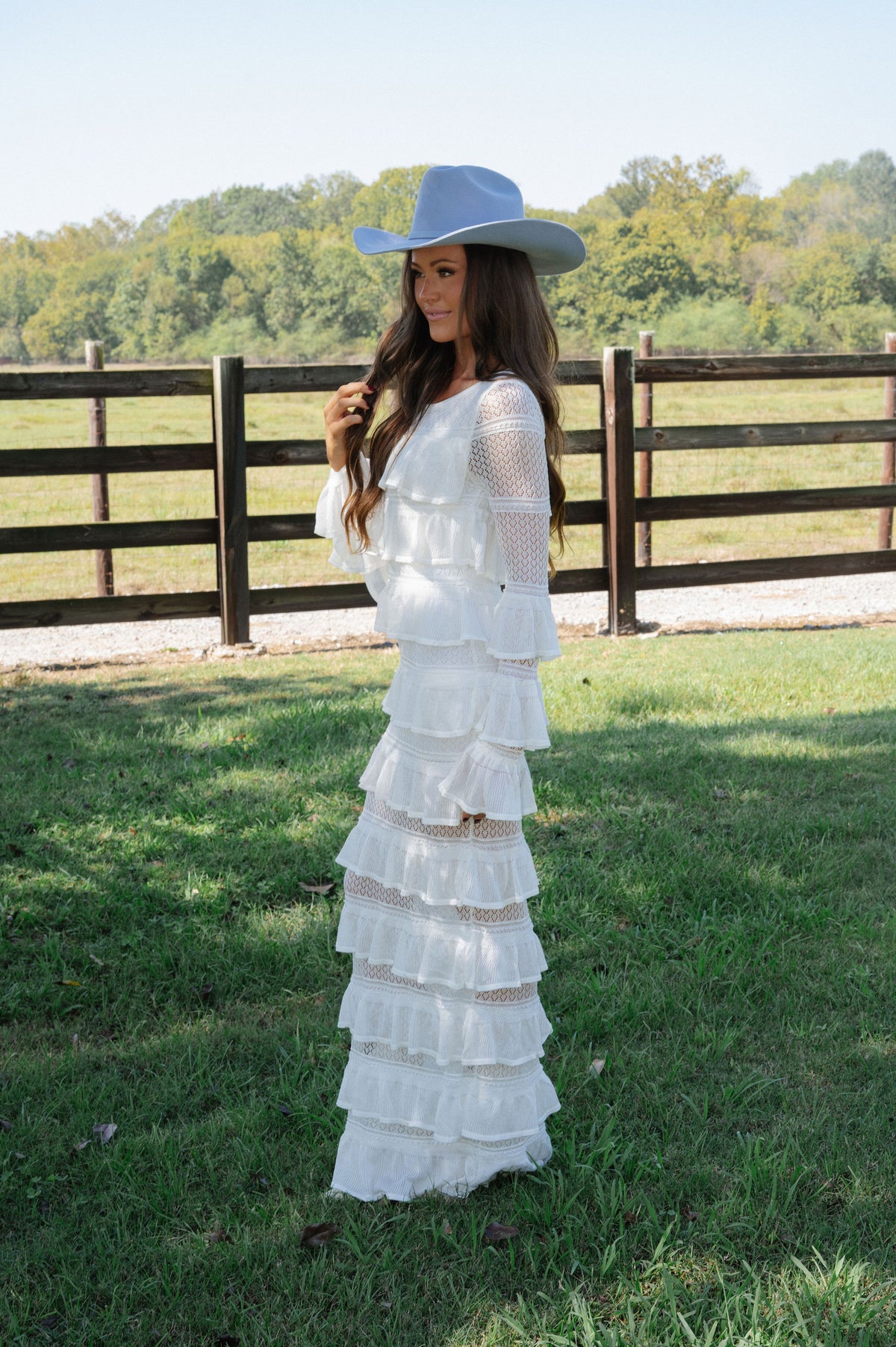 Ally Long Sleeve Tiered Ruffle Maxi Dress-Cream