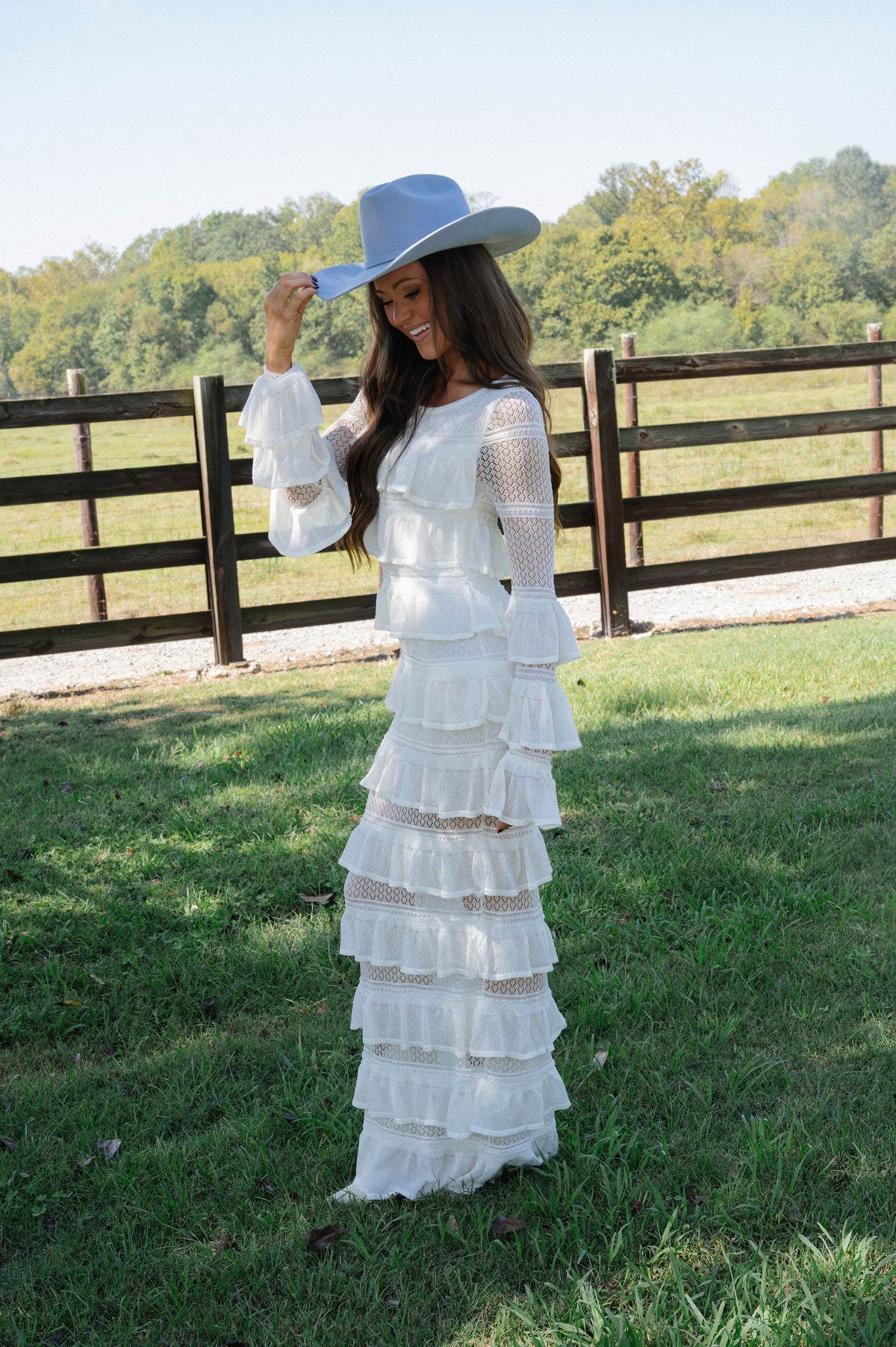 Ally Long Sleeve Tiered Ruffle Maxi Dress-Cream