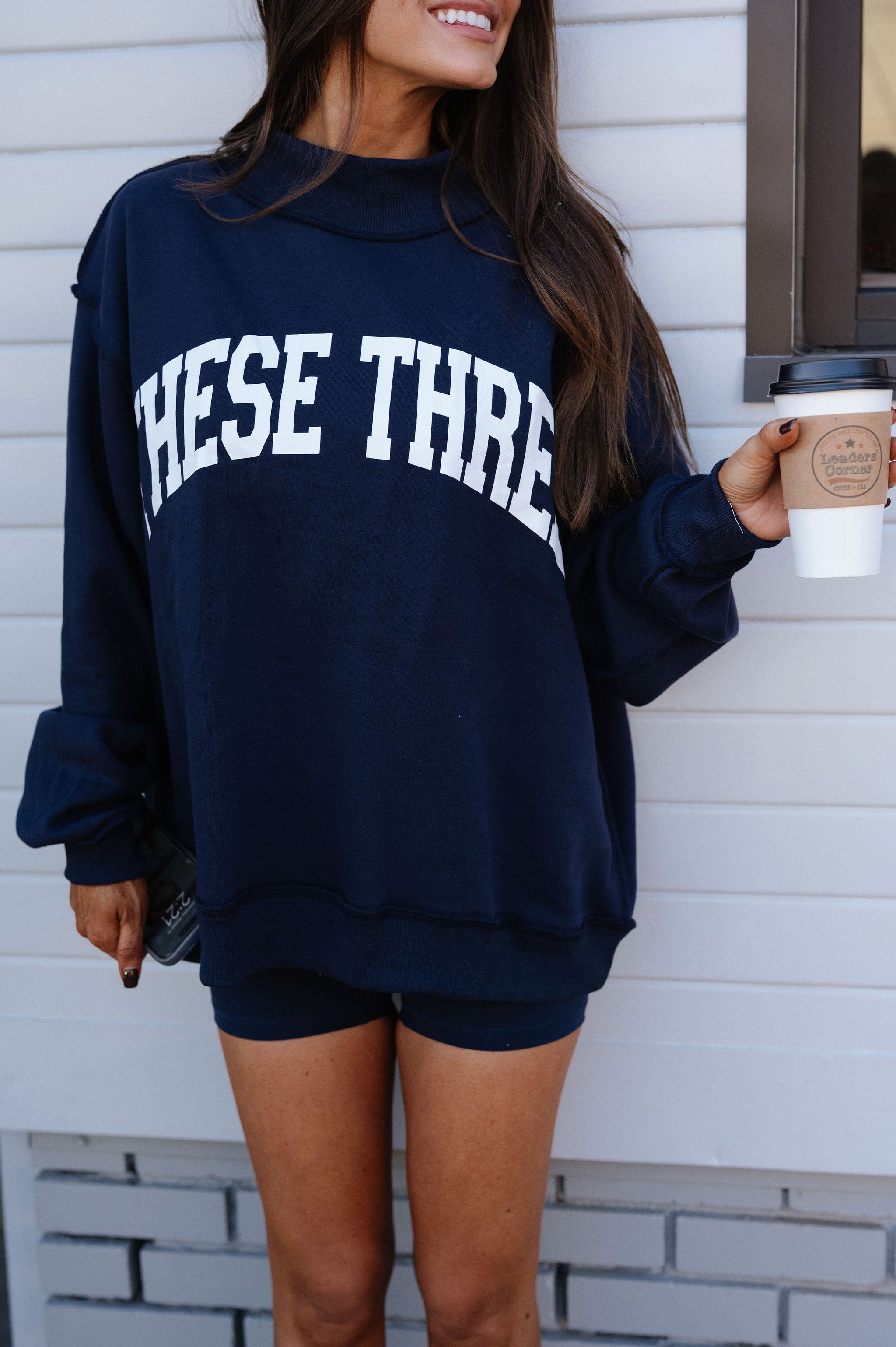 Mock Neck "These Three" Sweatshirt- Navy