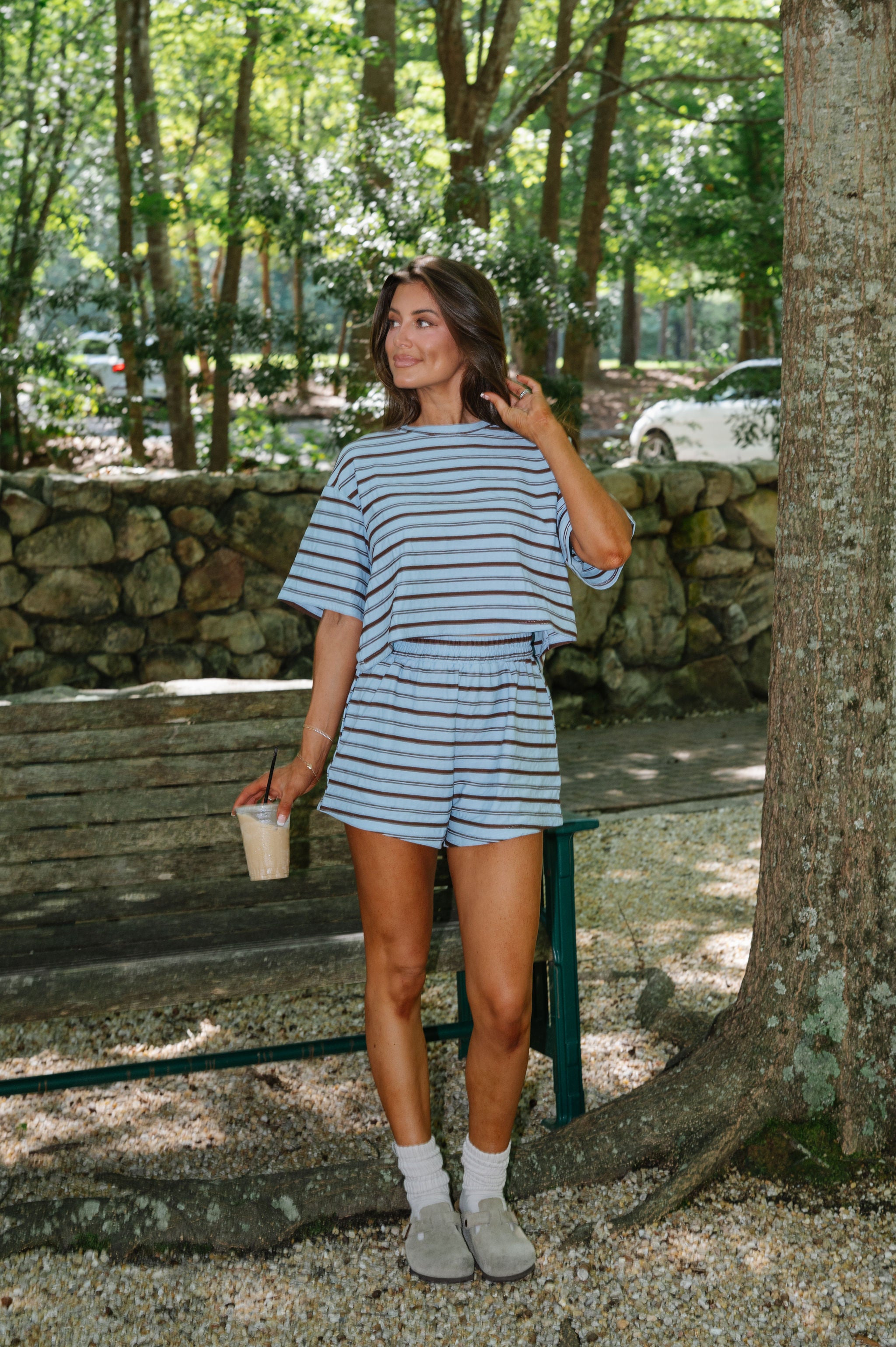 Angie Striped Lounge Set-Blue/Brown