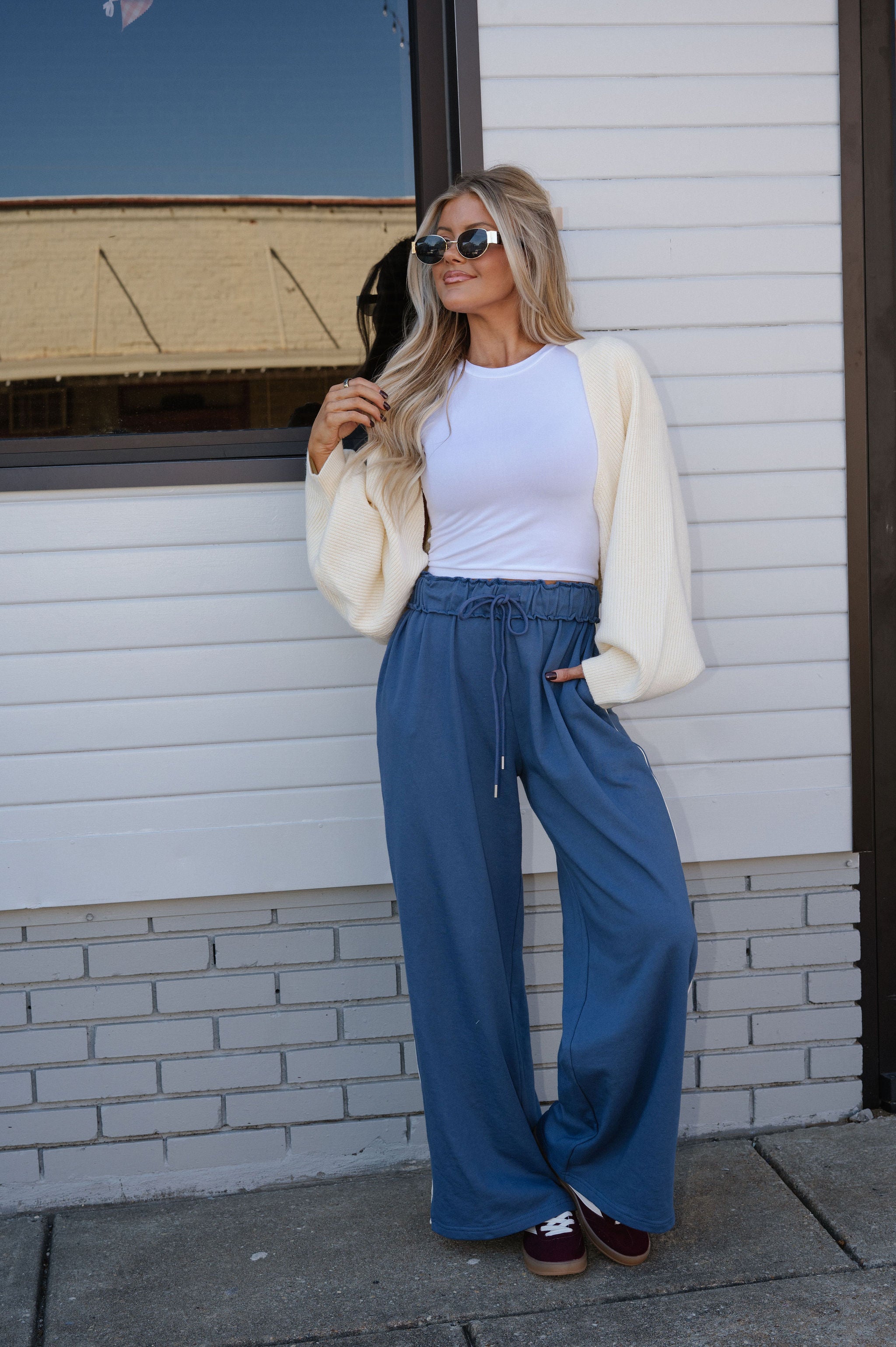 Knit Drop Shoulder Cardigan-Cream
