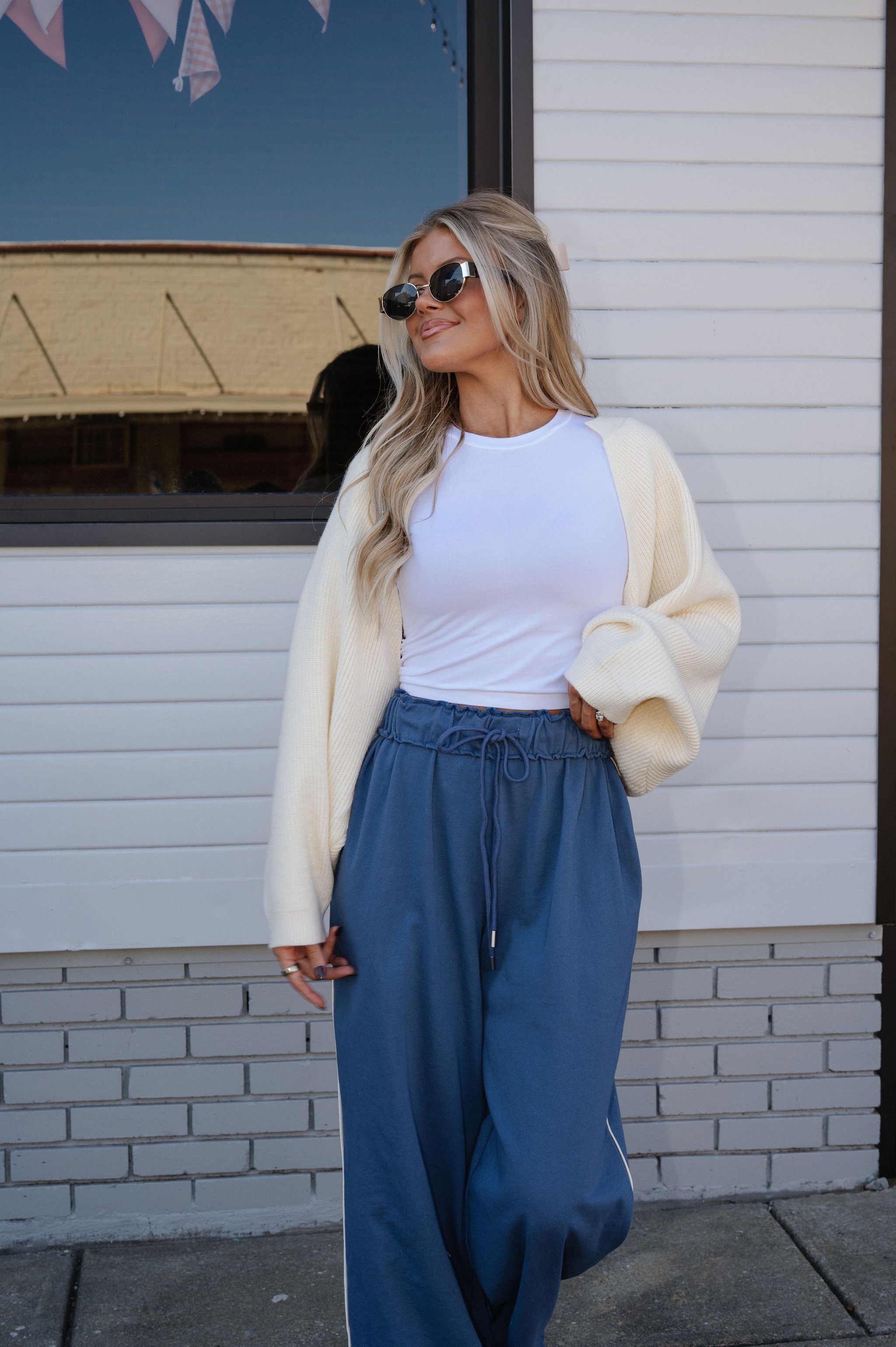 Knit Drop Shoulder Cardigan-Cream