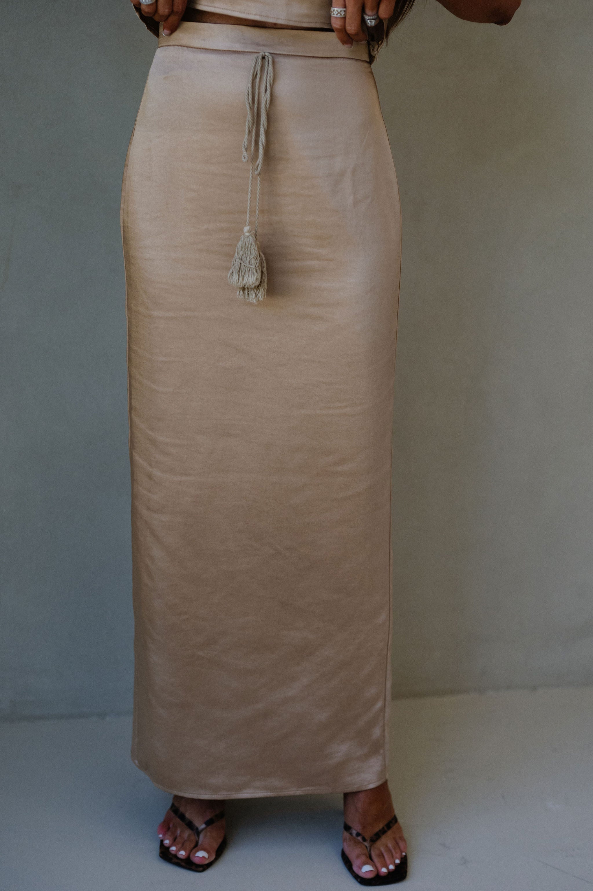 PREORDER//SHIPPING 10/8//Satin Maxi Skirt Set-Bronze