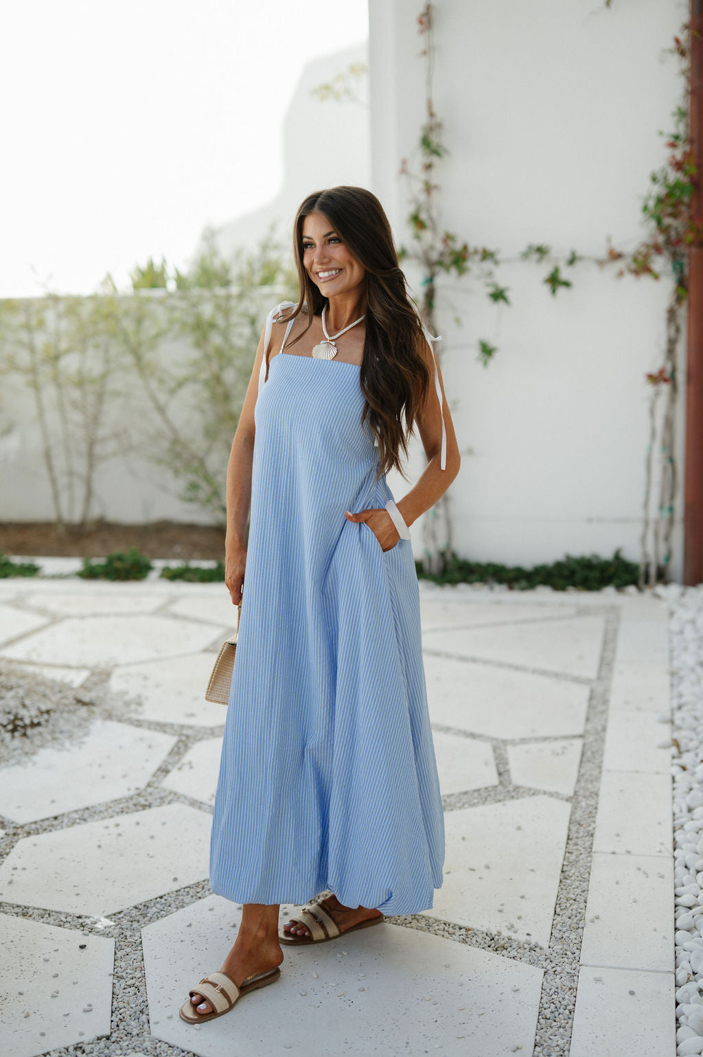Lora Striped Maxi Dress-Blue