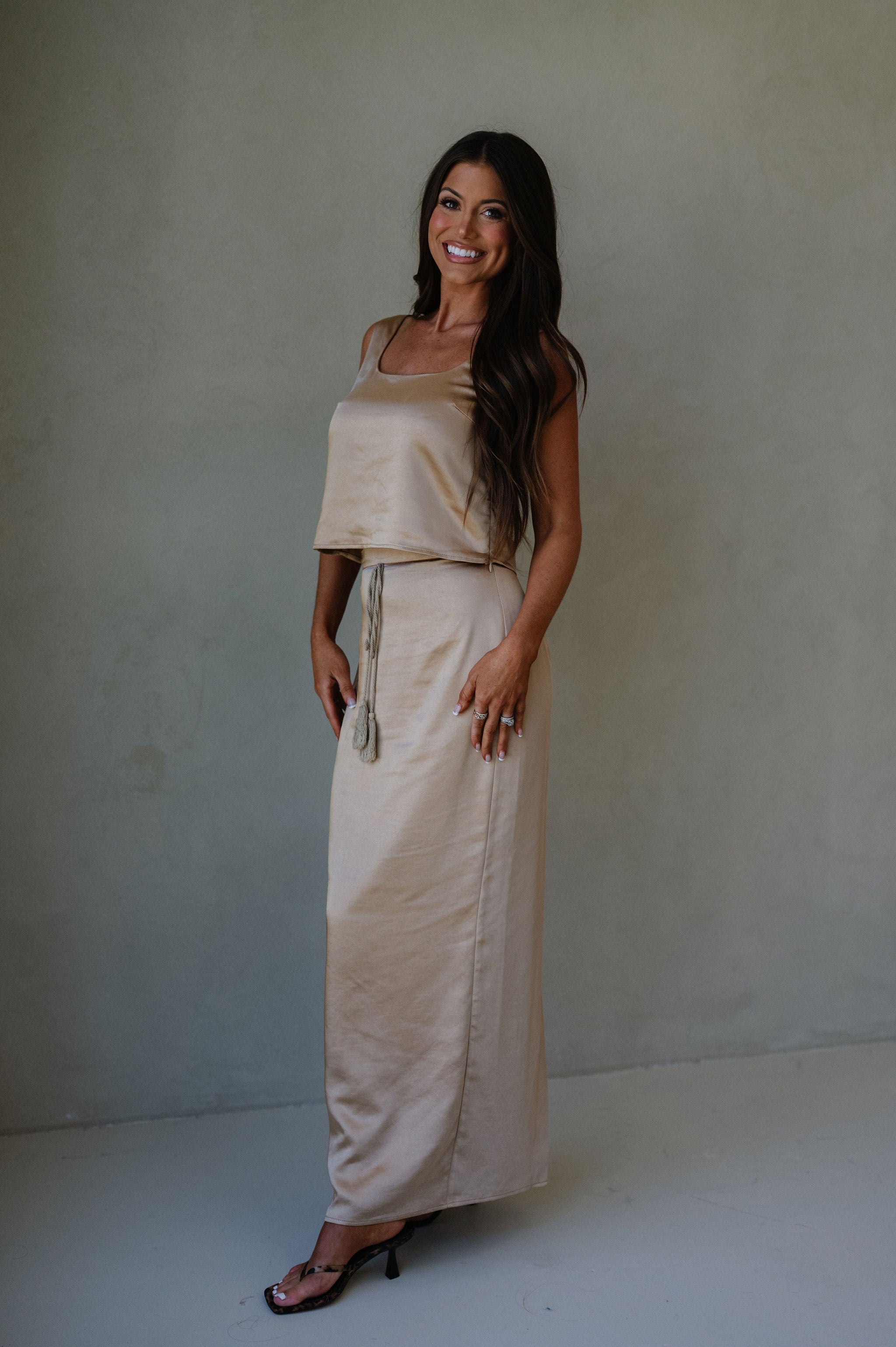 PREORDER//SHIPPING 10/8//Satin Maxi Skirt Set-Bronze