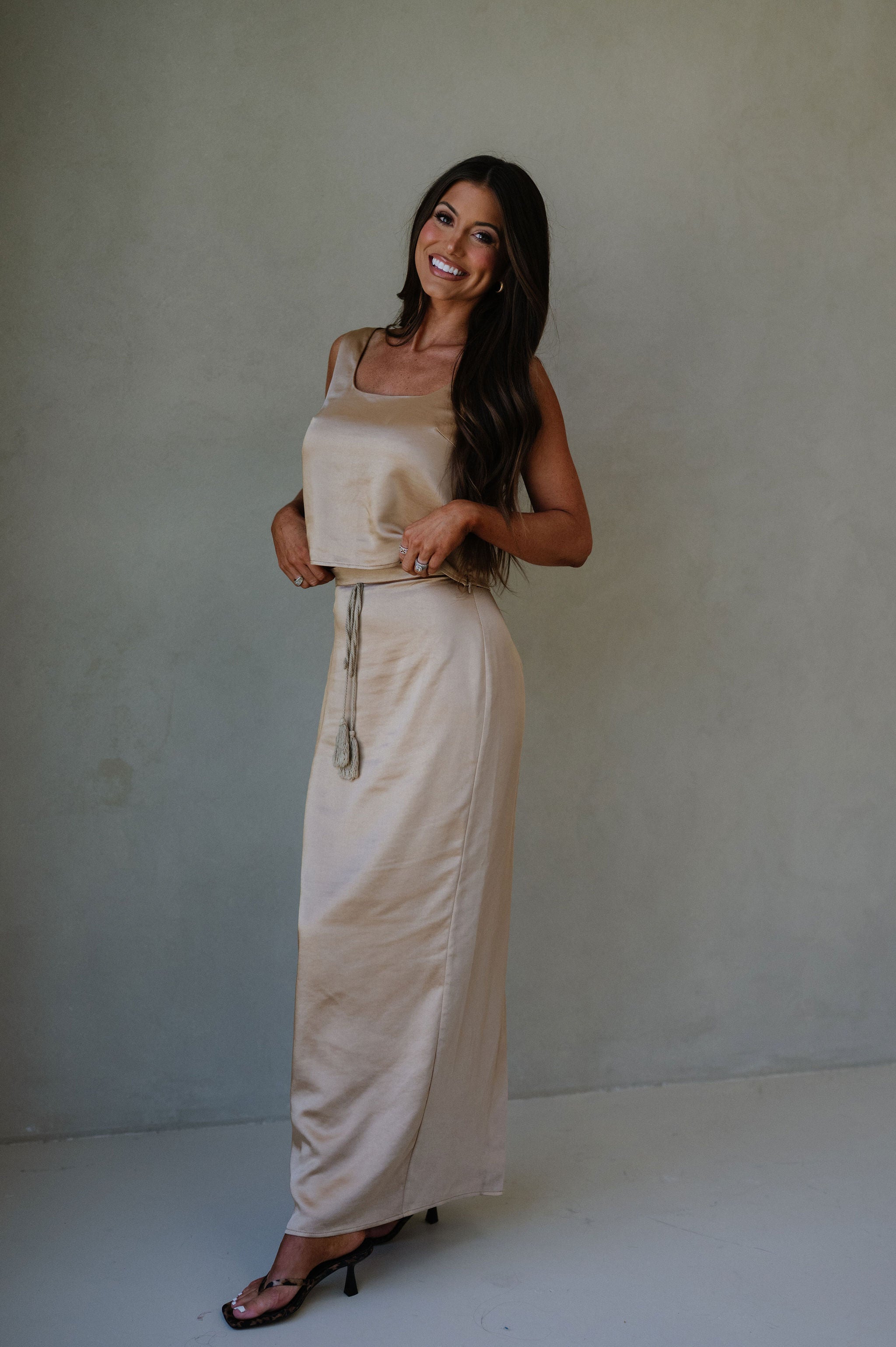 PREORDER//SHIPPING 10/8//Satin Maxi Skirt Set-Bronze