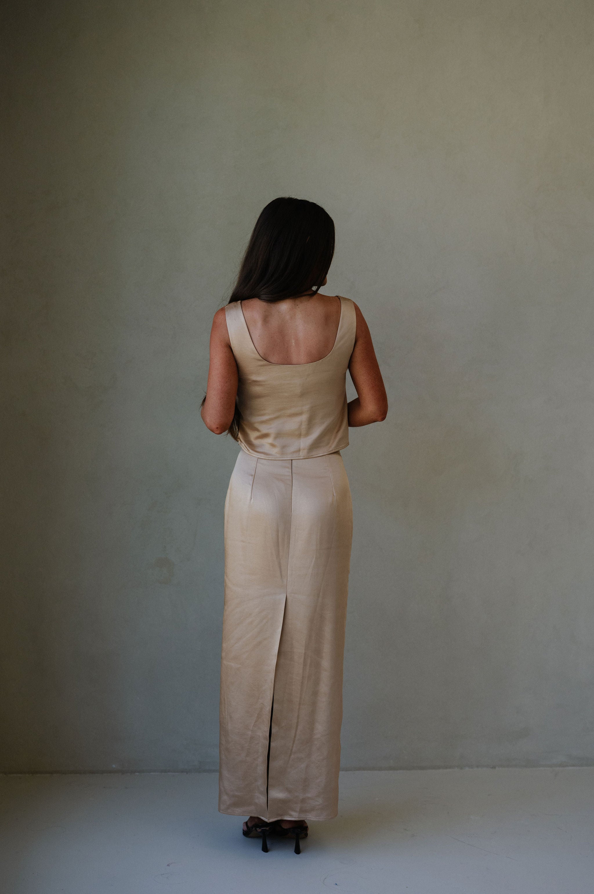 PREORDER//SHIPPING 10/8//Satin Maxi Skirt Set-Bronze
