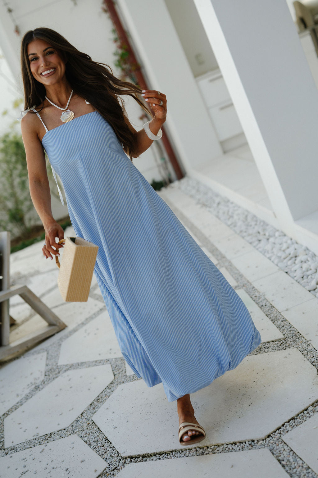 Lora Striped Maxi Dress-Blue