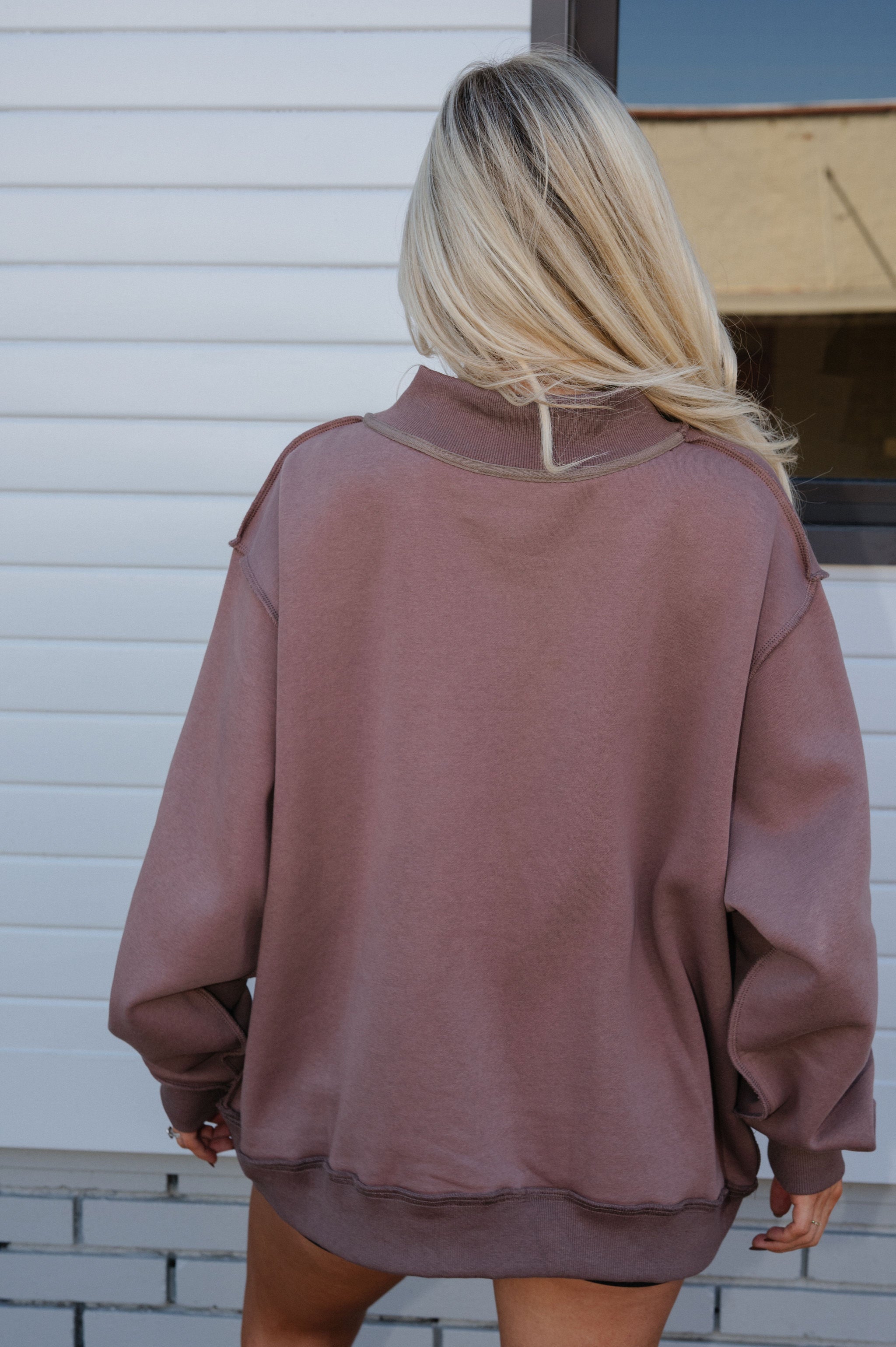 Mock Neck "These Three" Sweatshirt- Brown