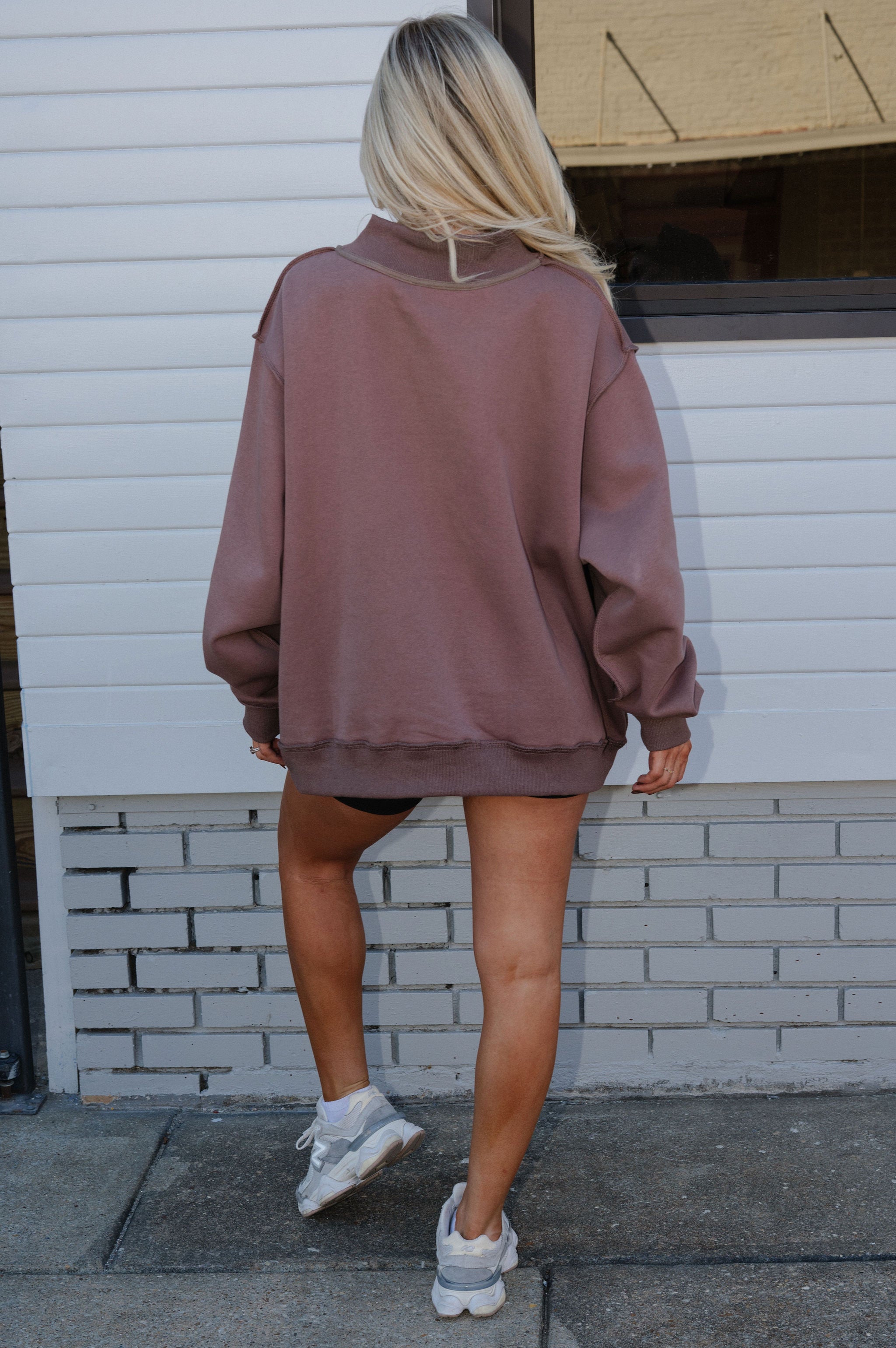 Mock Neck "These Three" Sweatshirt- Brown