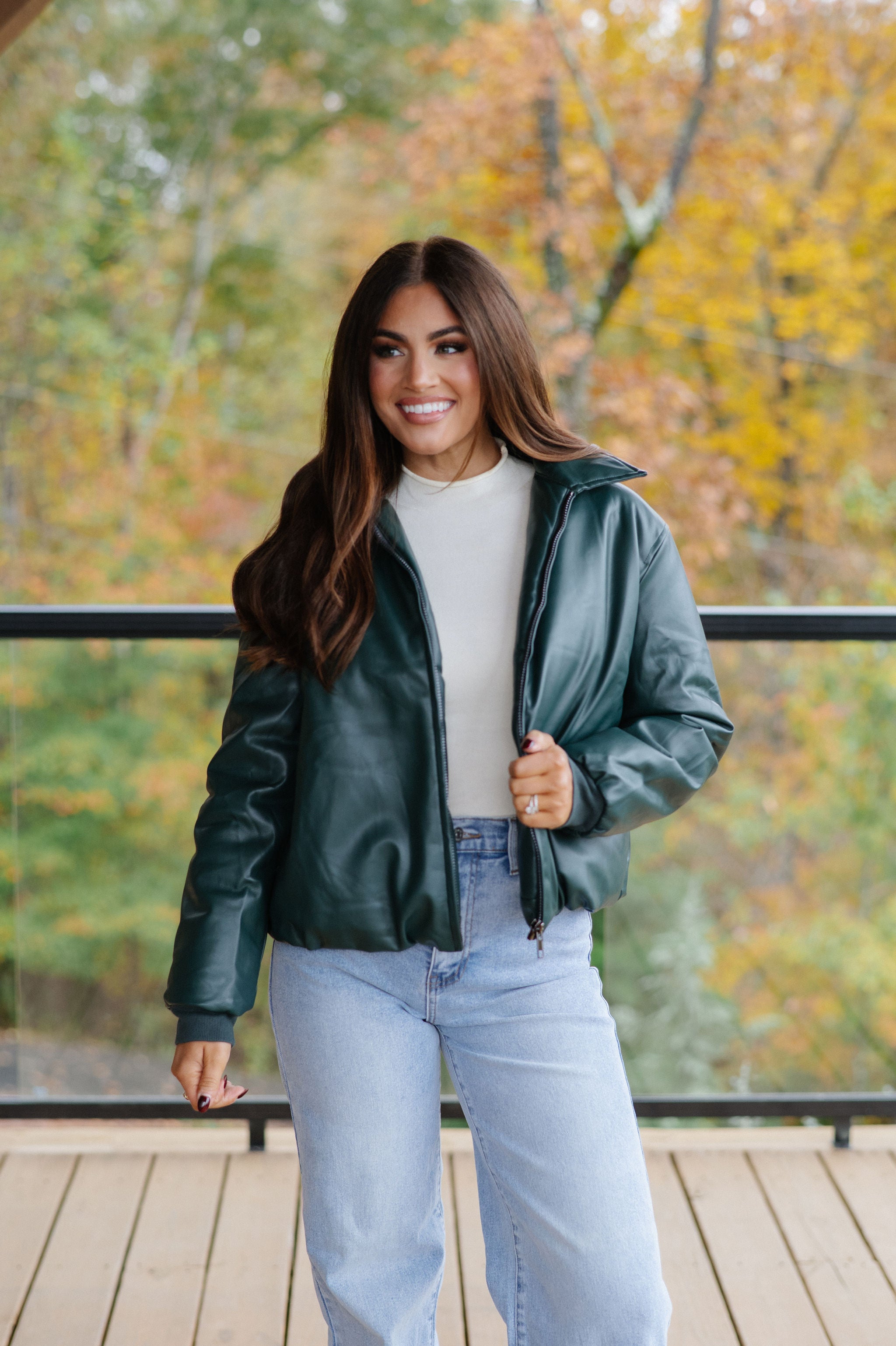 Hollow Bomber Jacket-Hunter Green