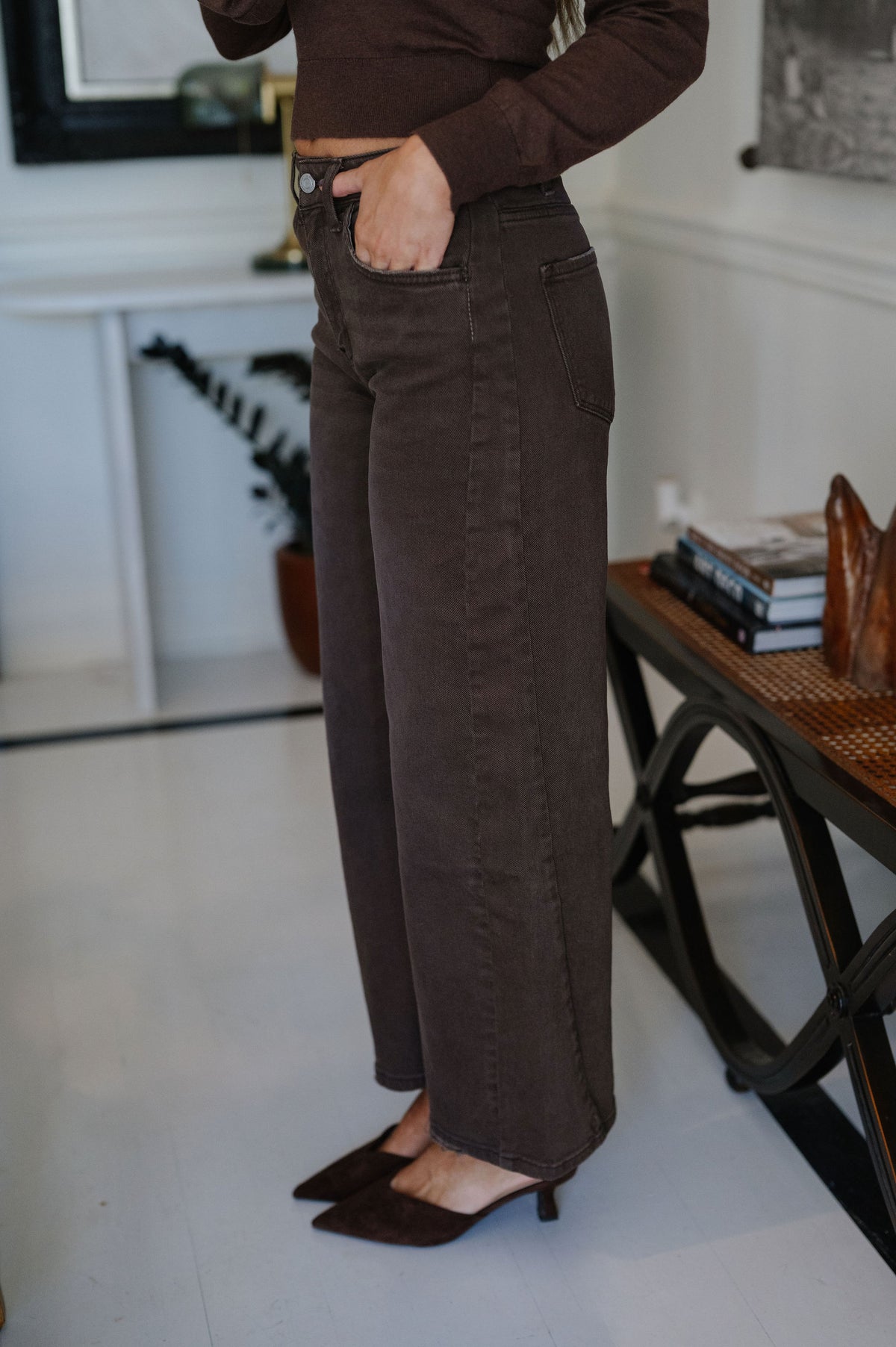 High Rise Barrel Jean-Espresso