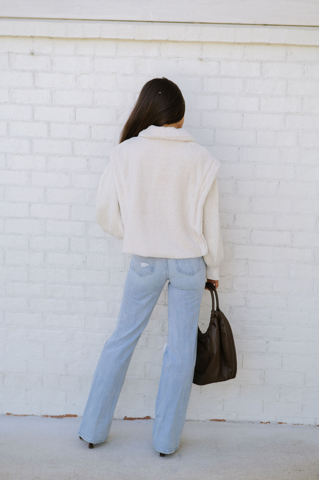 DOORBUSTER// Contrast Faux Fur Vest Jacket-Ivory