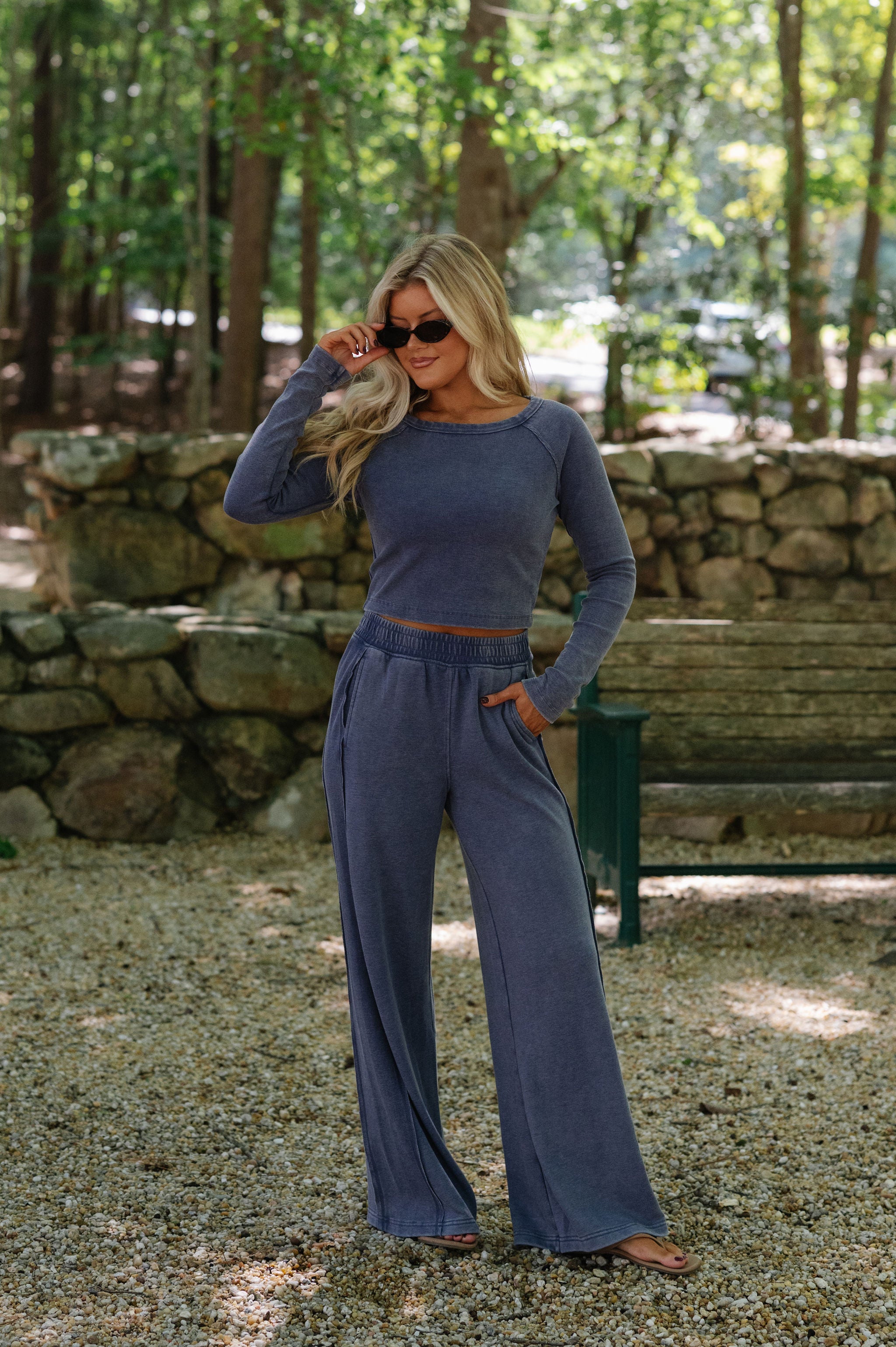 Harleigh Mineral Washed French Terry Set-Navy