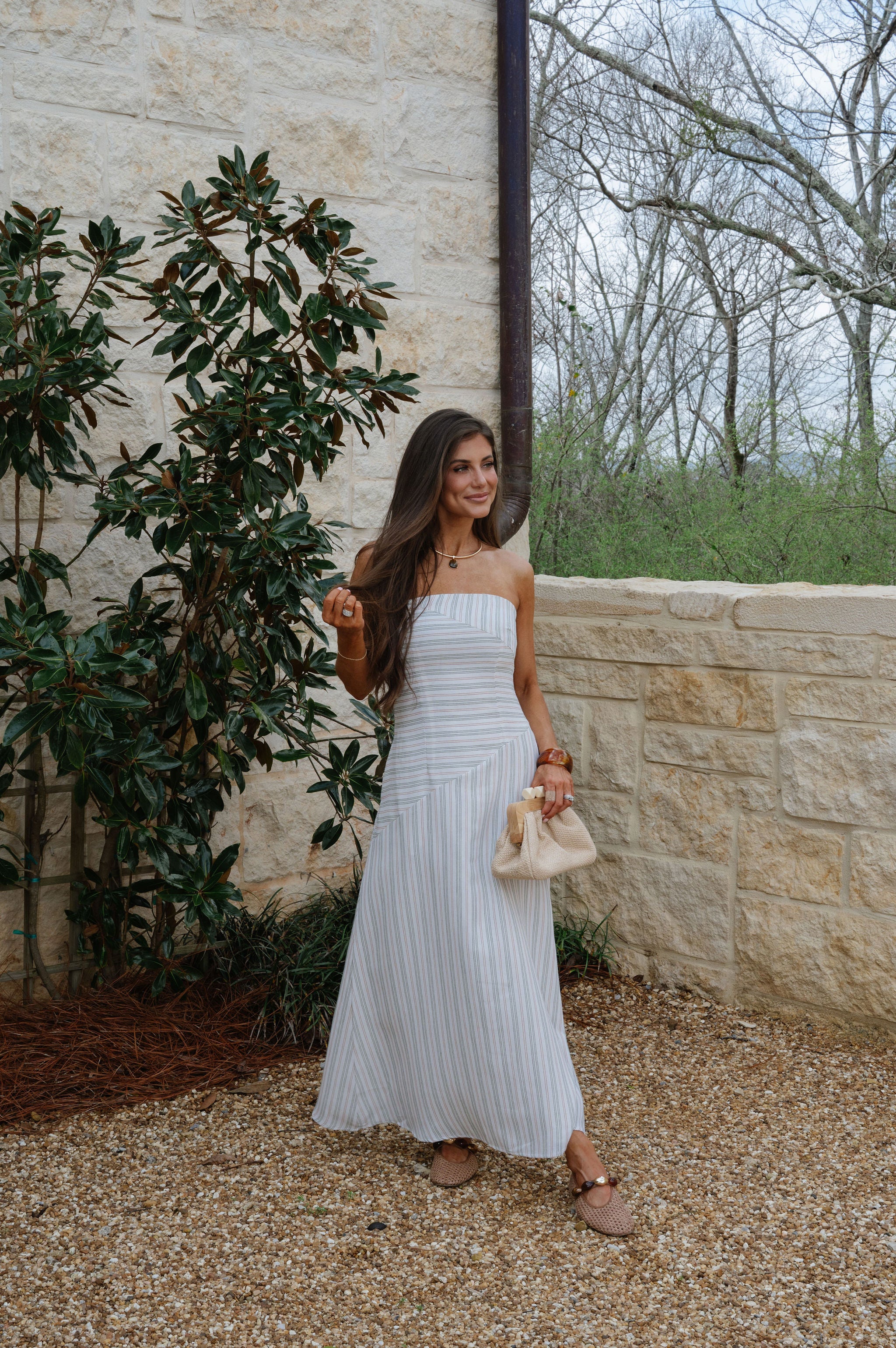 Stripes Strapless Maxi Dress-Multi