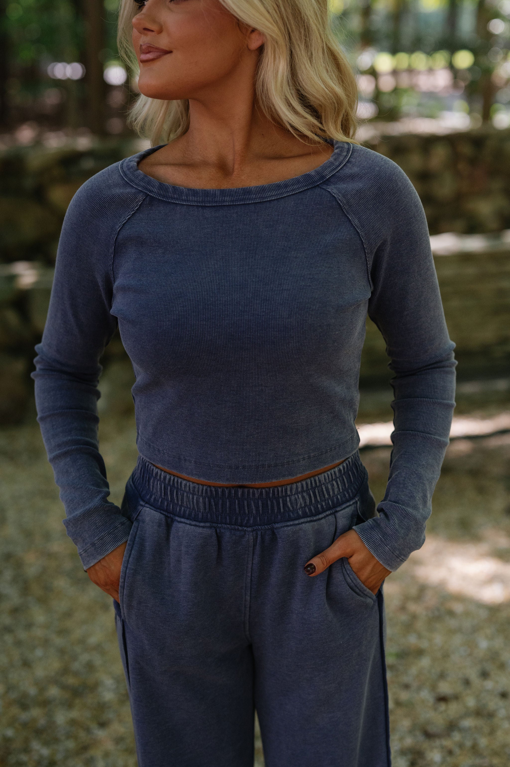 Harleigh Mineral Washed French Terry Set-Navy