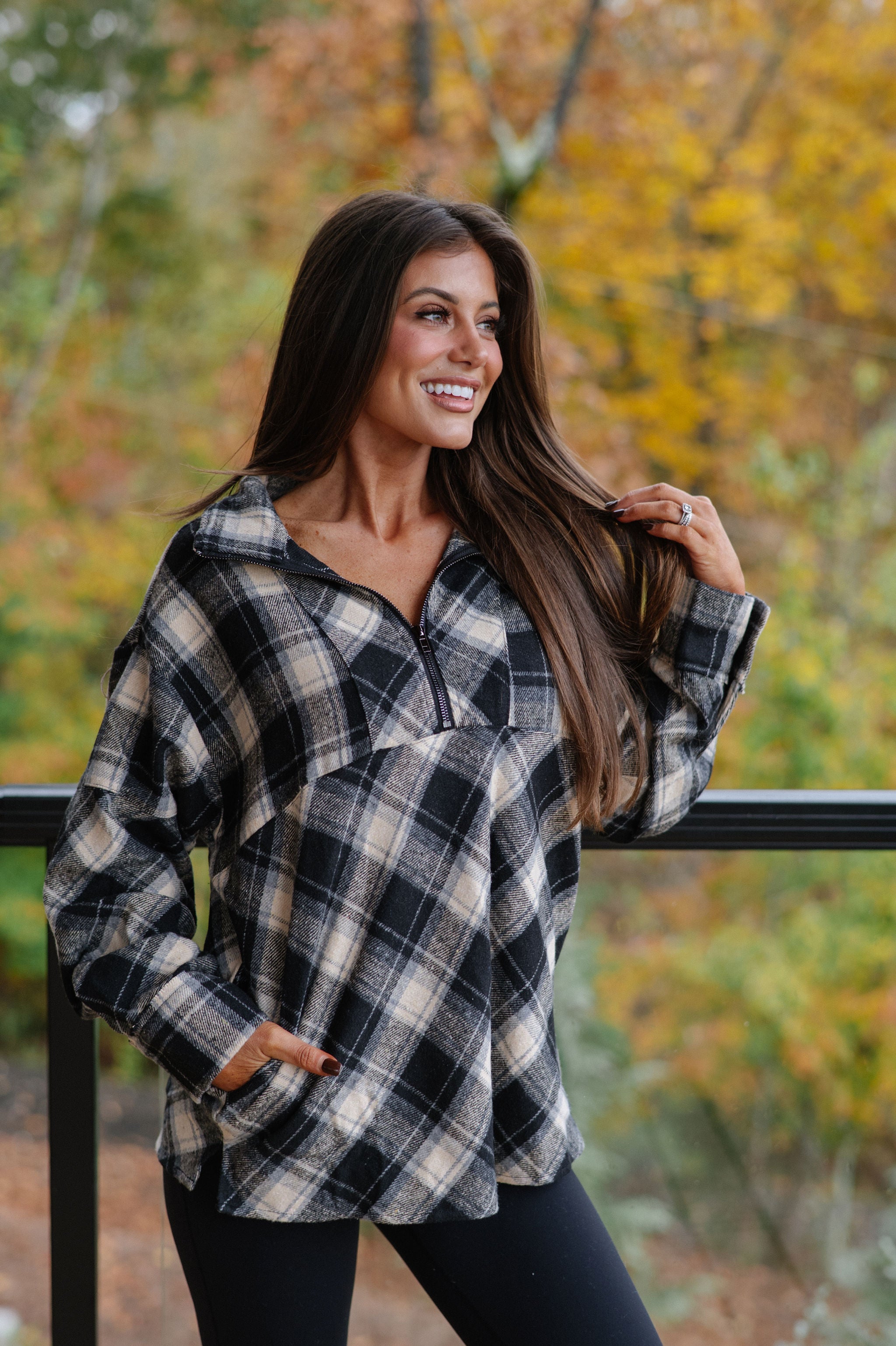 Mya Plaid Pullover-Black