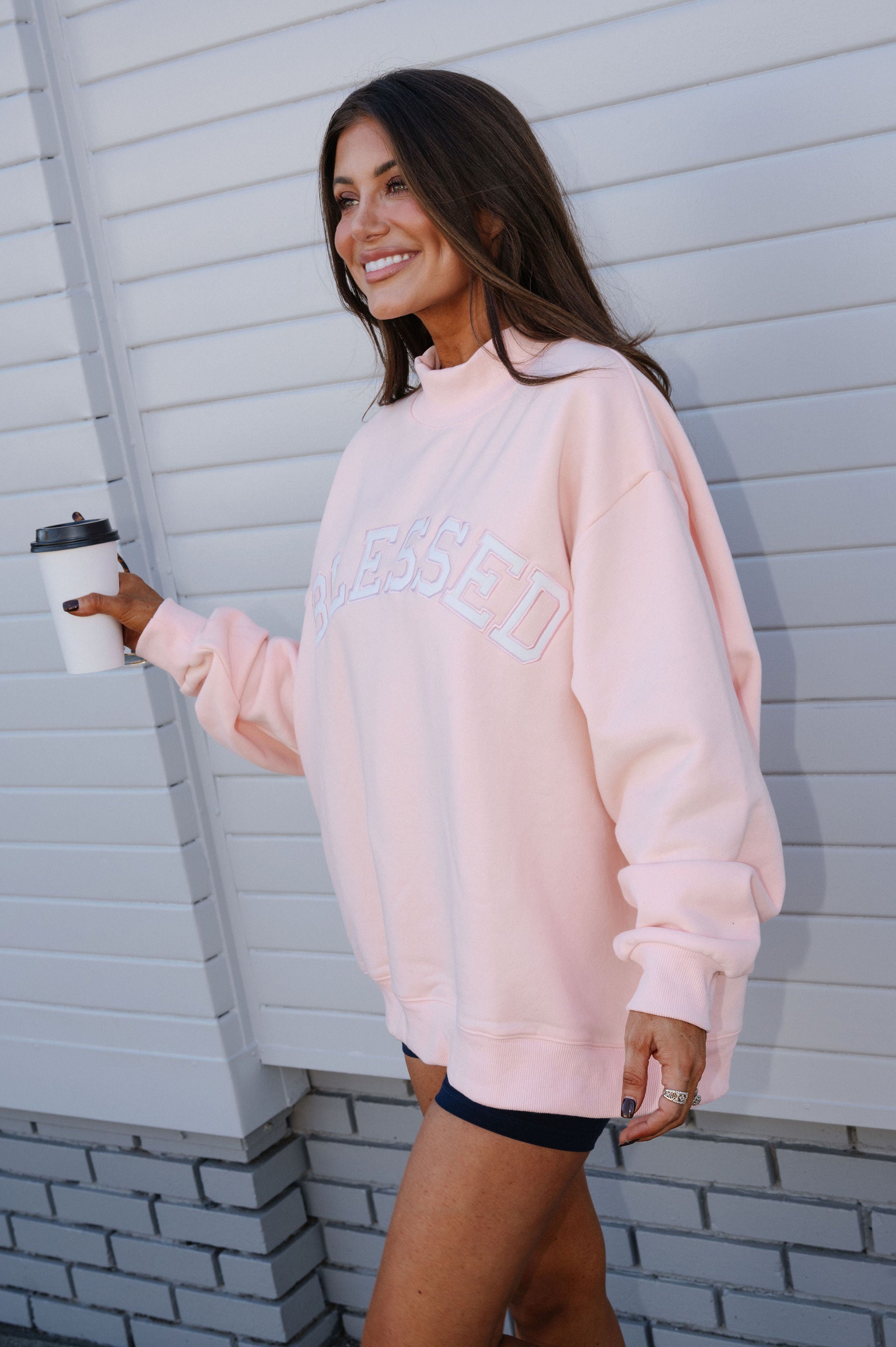 "Blessed" Mock Neck Sweatshirt-Baby Pink