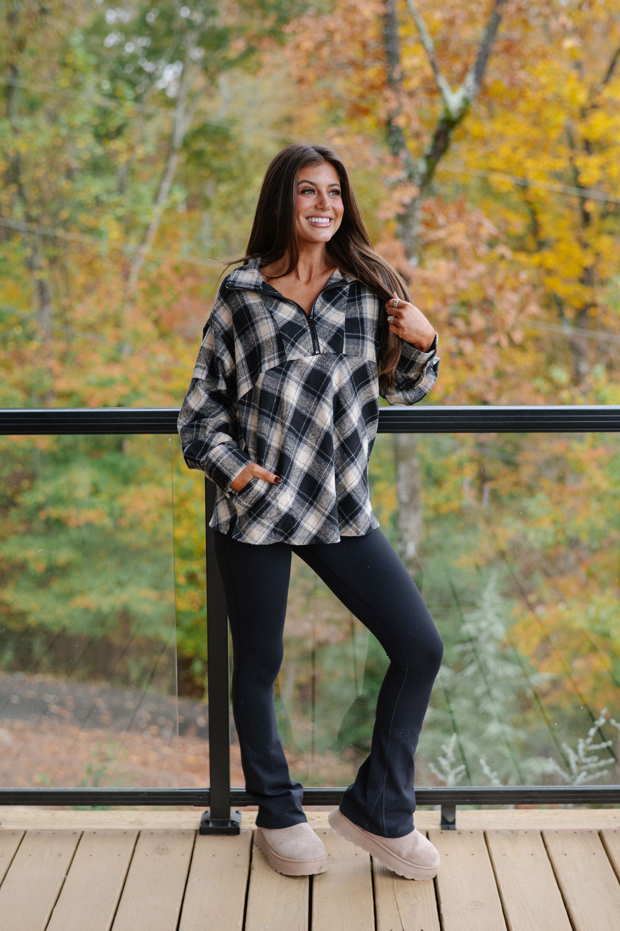 Mya Plaid Pullover-Black