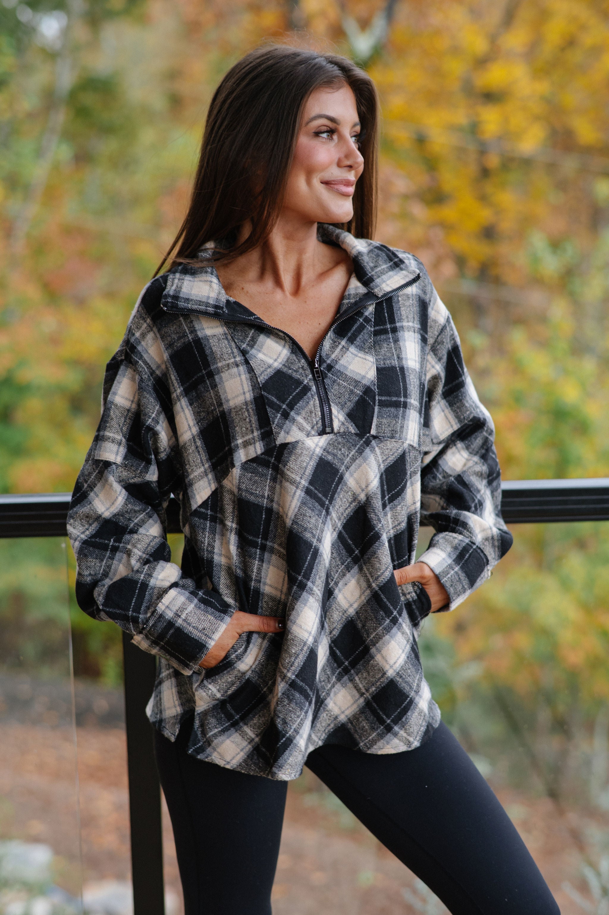 Mya Plaid Pullover-Black