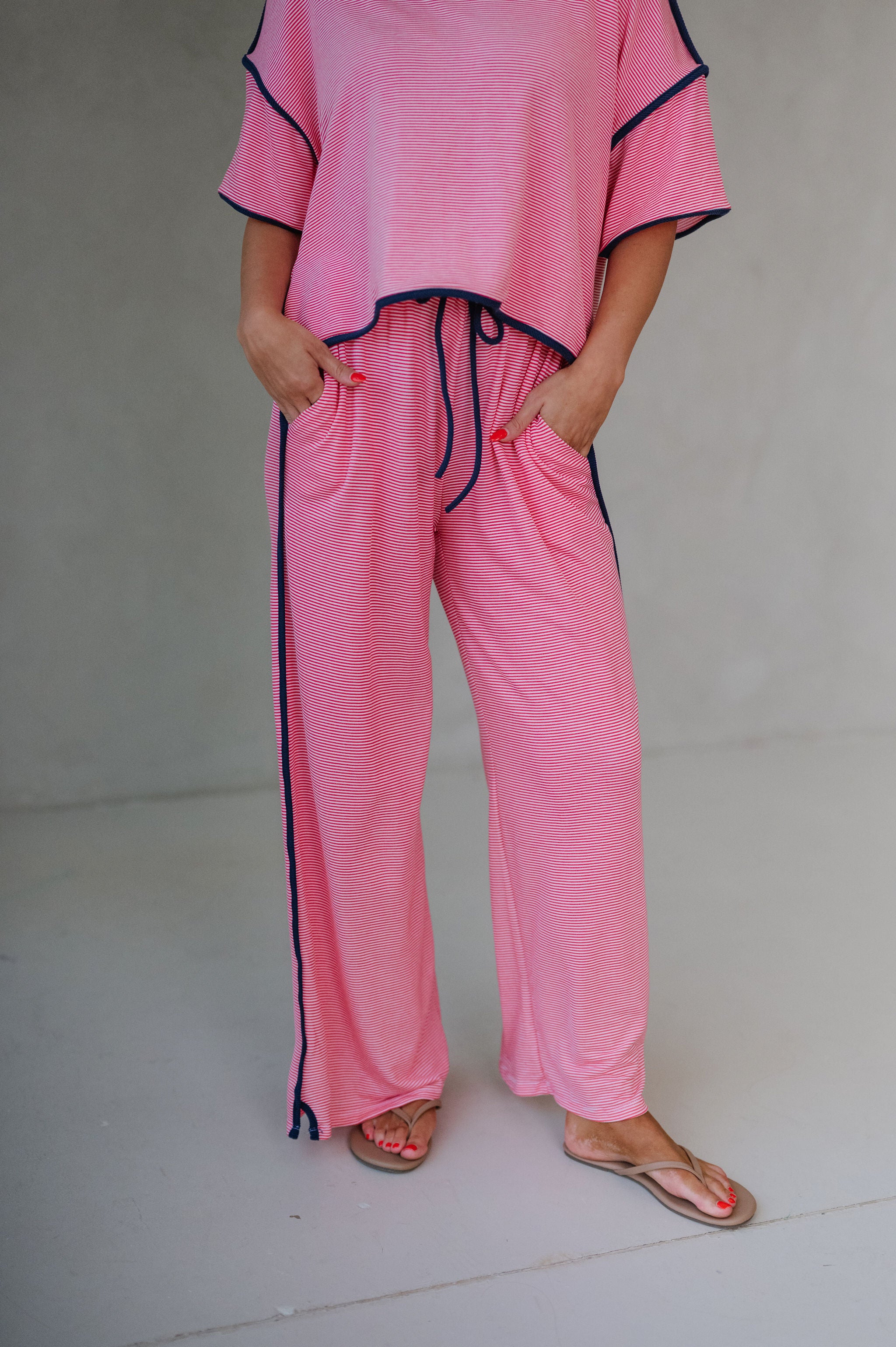 Ollie Contrast Wide Leg Pants Set-Watermelon