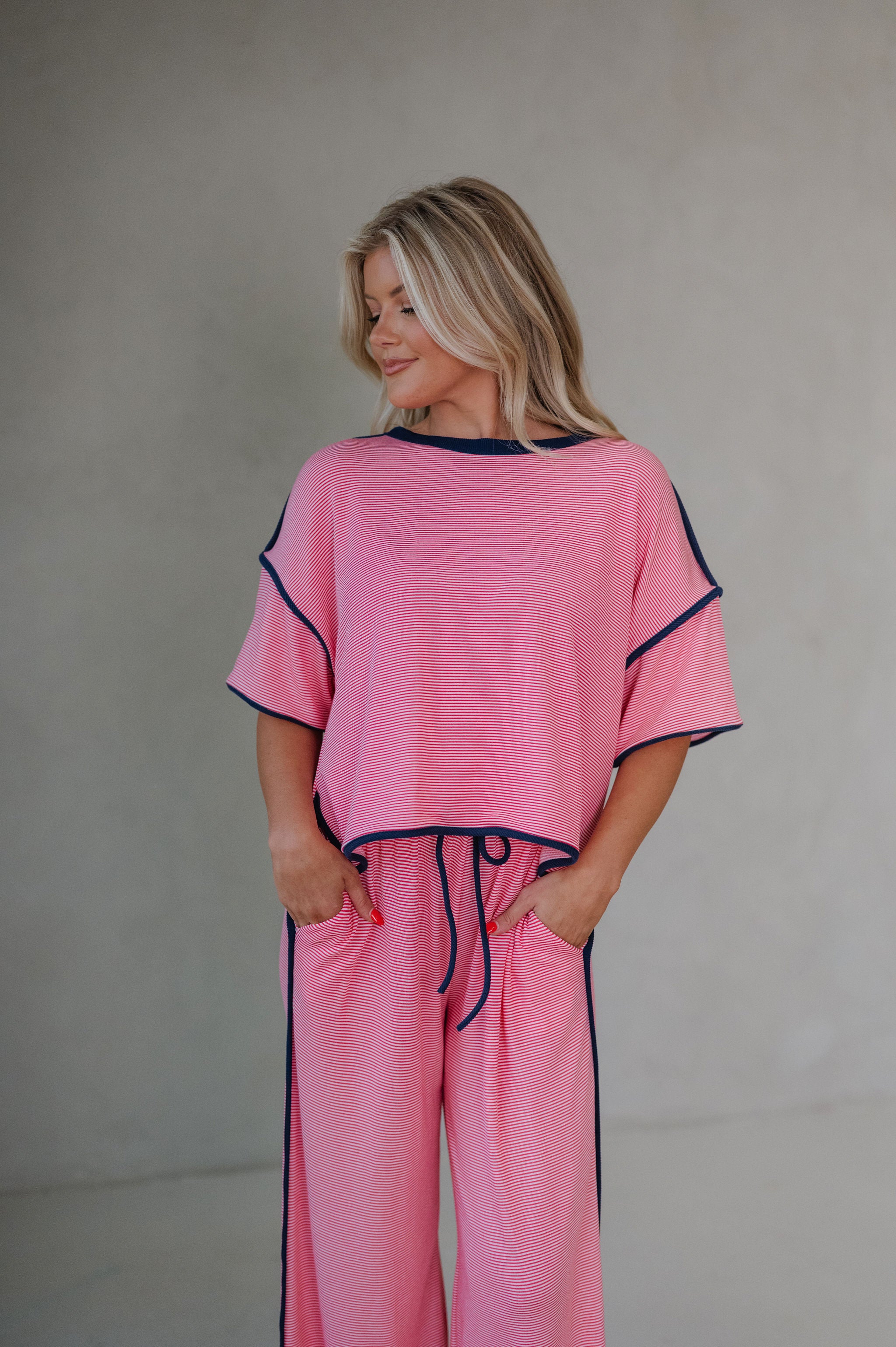 Ollie Contrast Wide Leg Pants Set-Watermelon