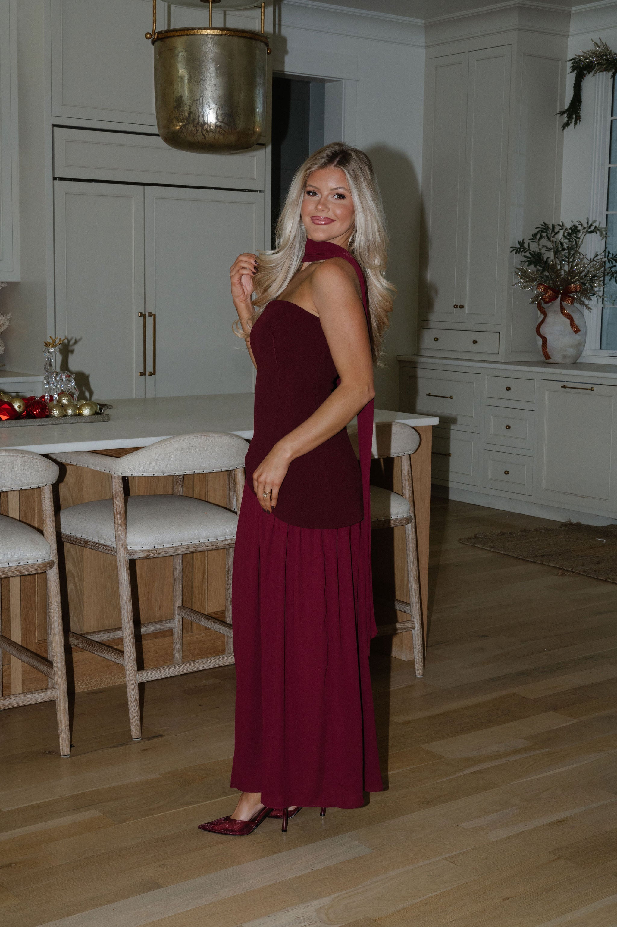 Eva Contrasted Maxi Dress-Wine