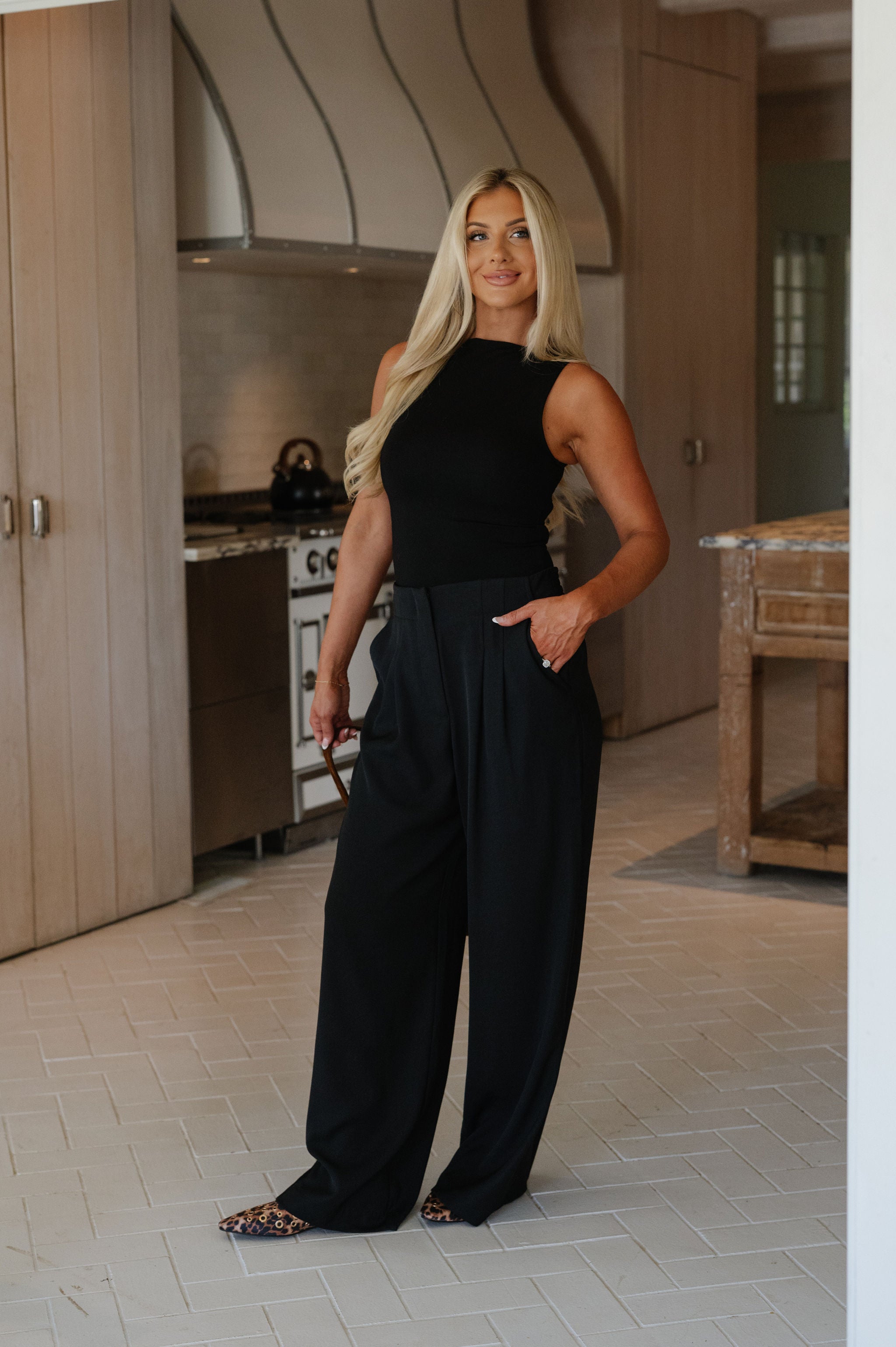 Zoey Recycled Wide Leg Pants-Black