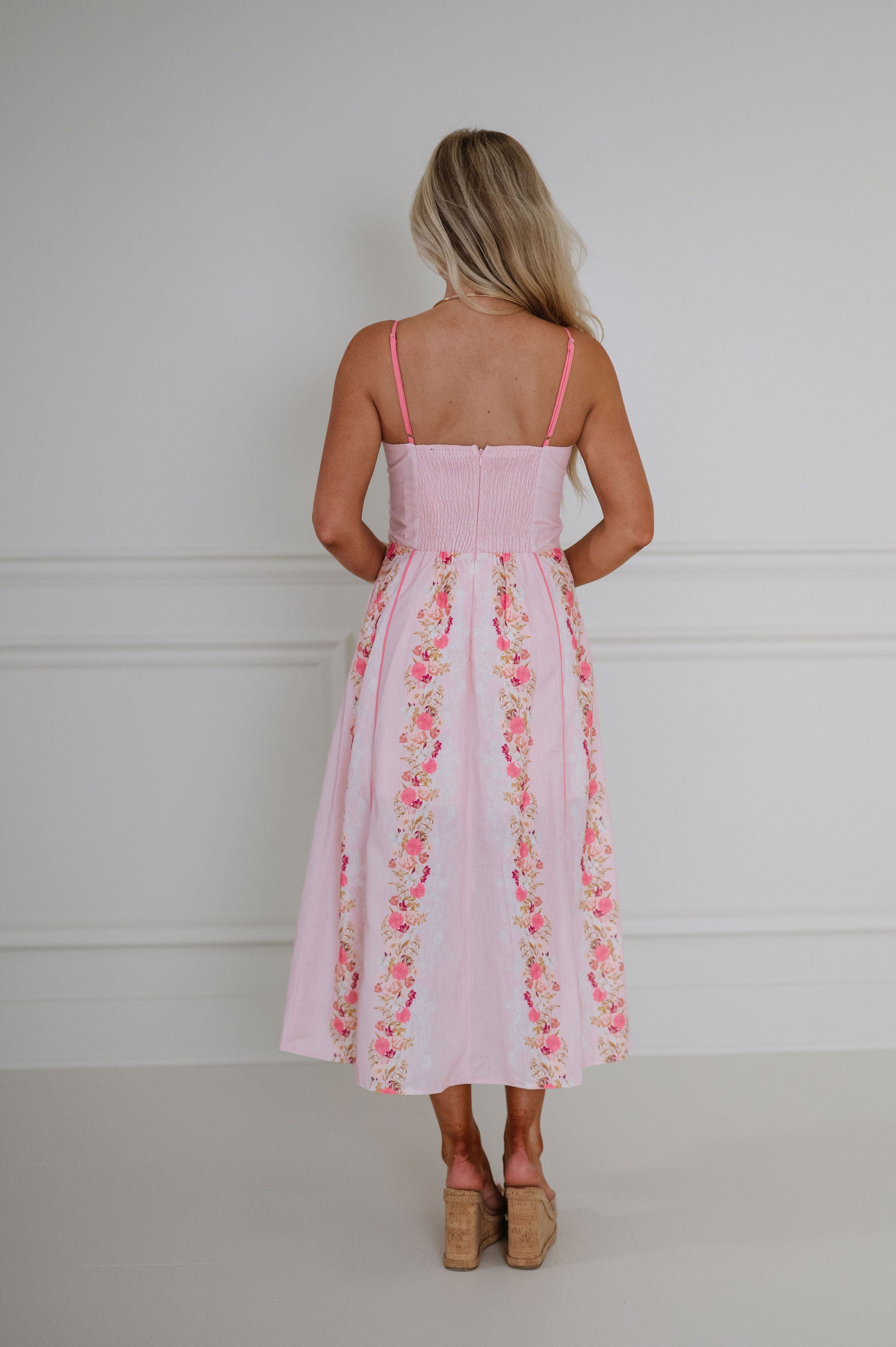 Macie Floral Printed Midi Dress-Pink Multi