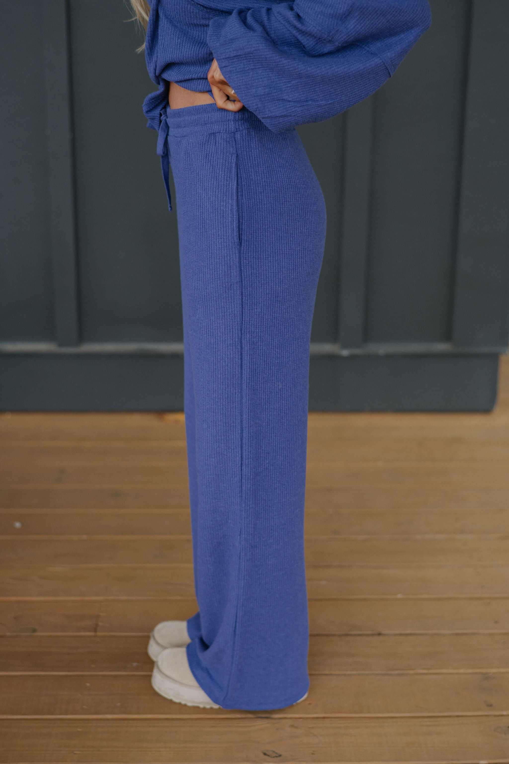 Brushed Waffle Knit Set-Dusty Indigo