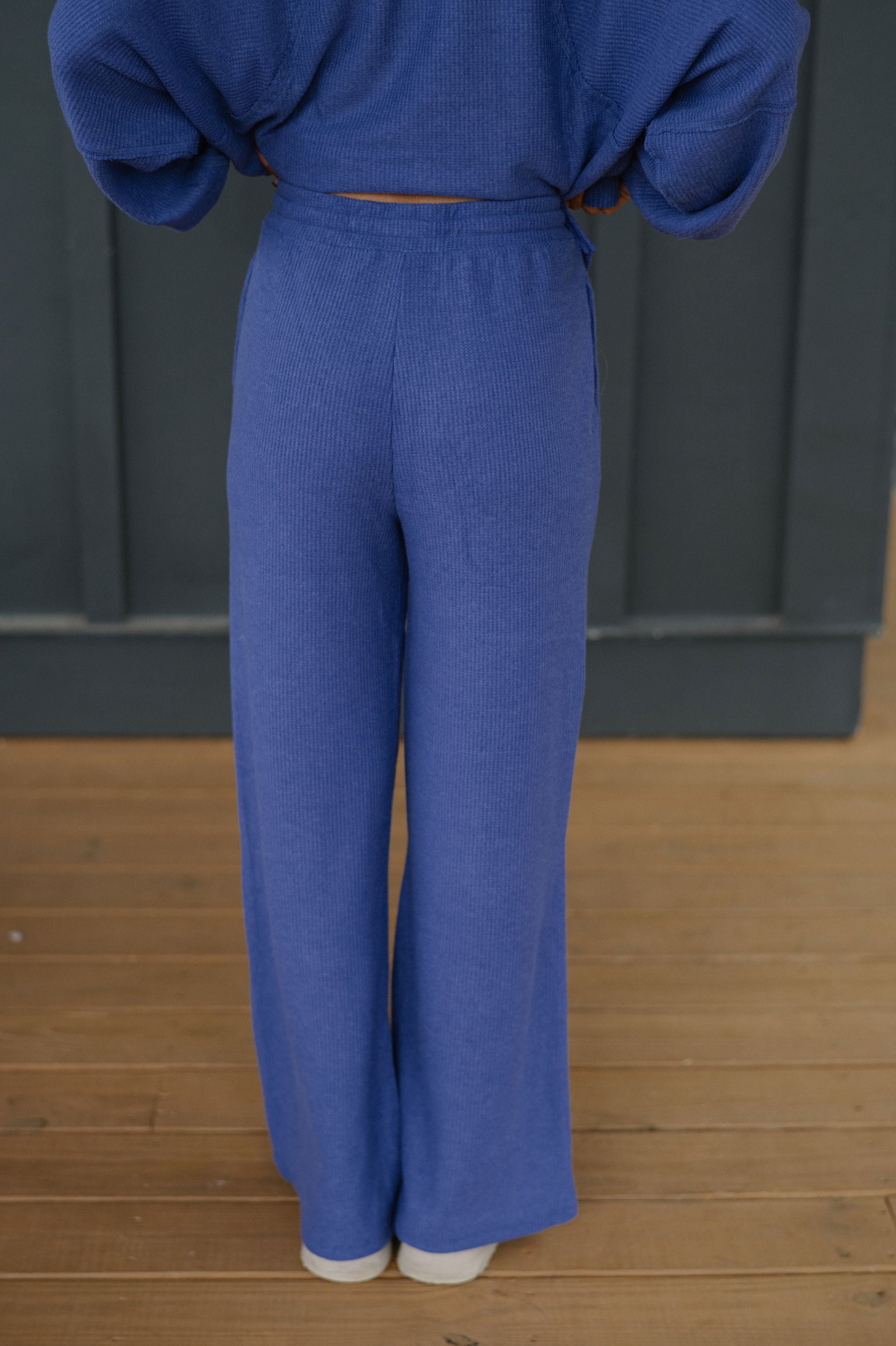 Brushed Waffle Knit Set-Dusty Indigo