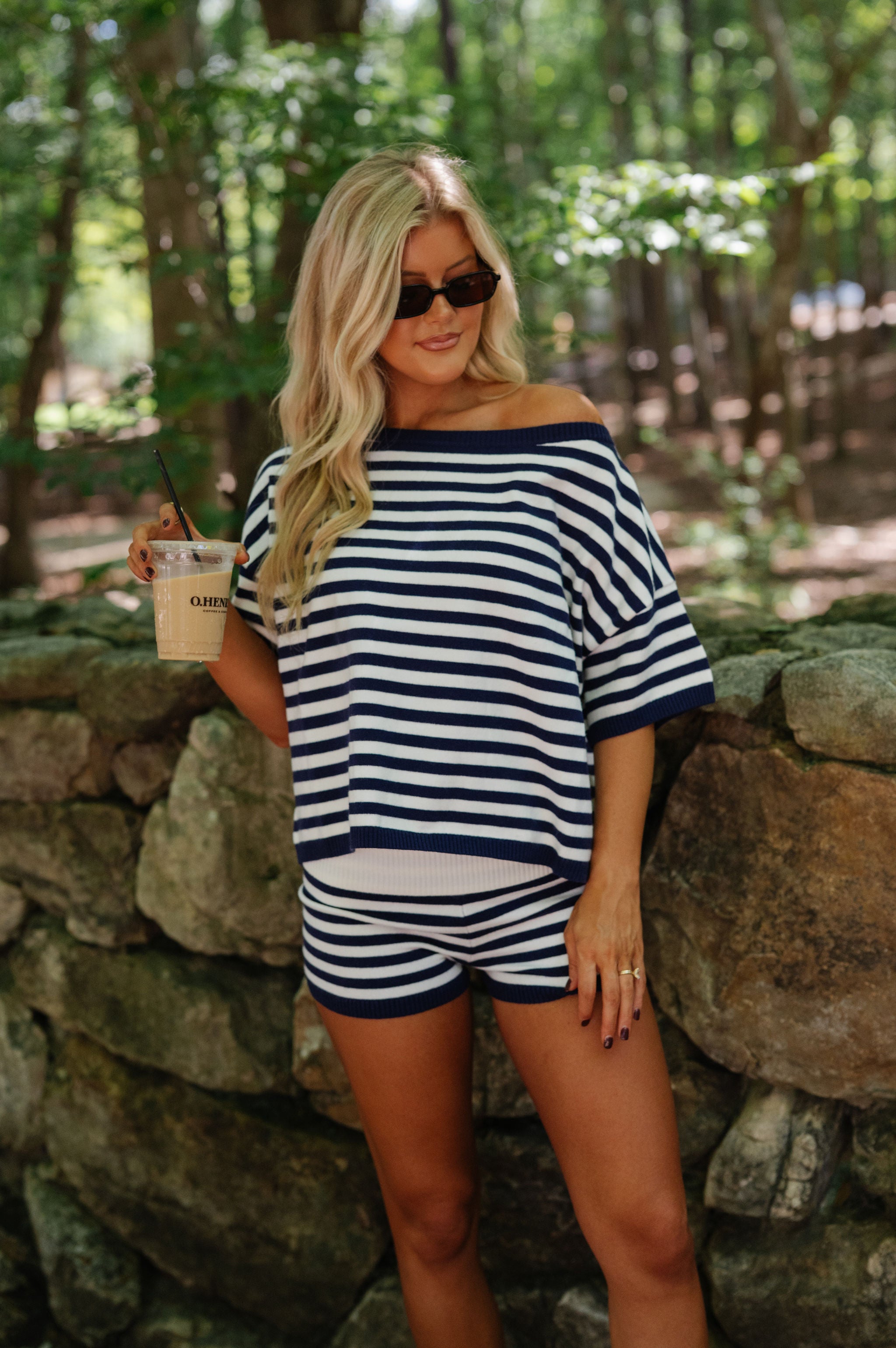 Stassi Stripe Knit Set-Off White/Navy