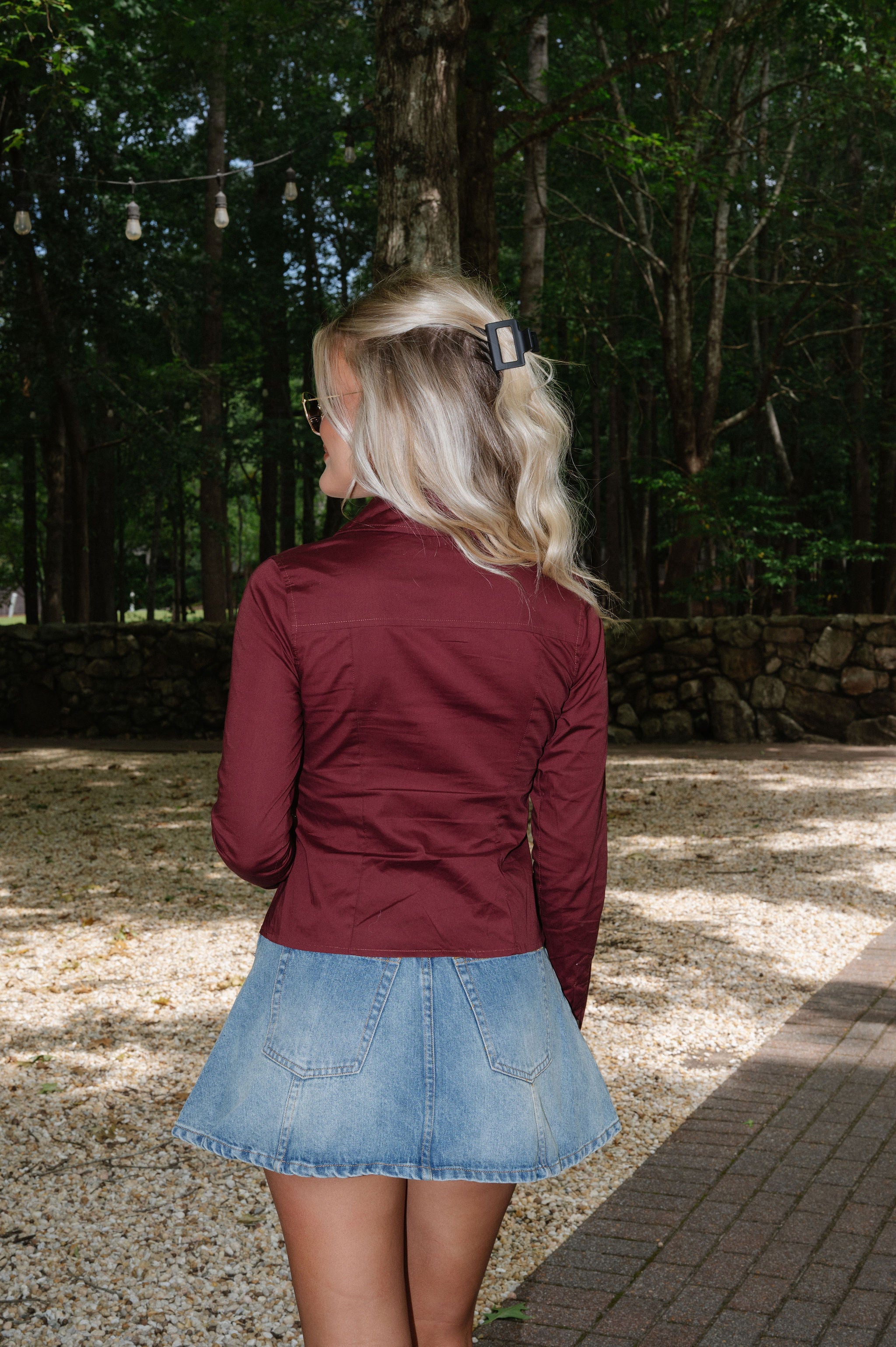 Roxie Collared Top-Burgundy