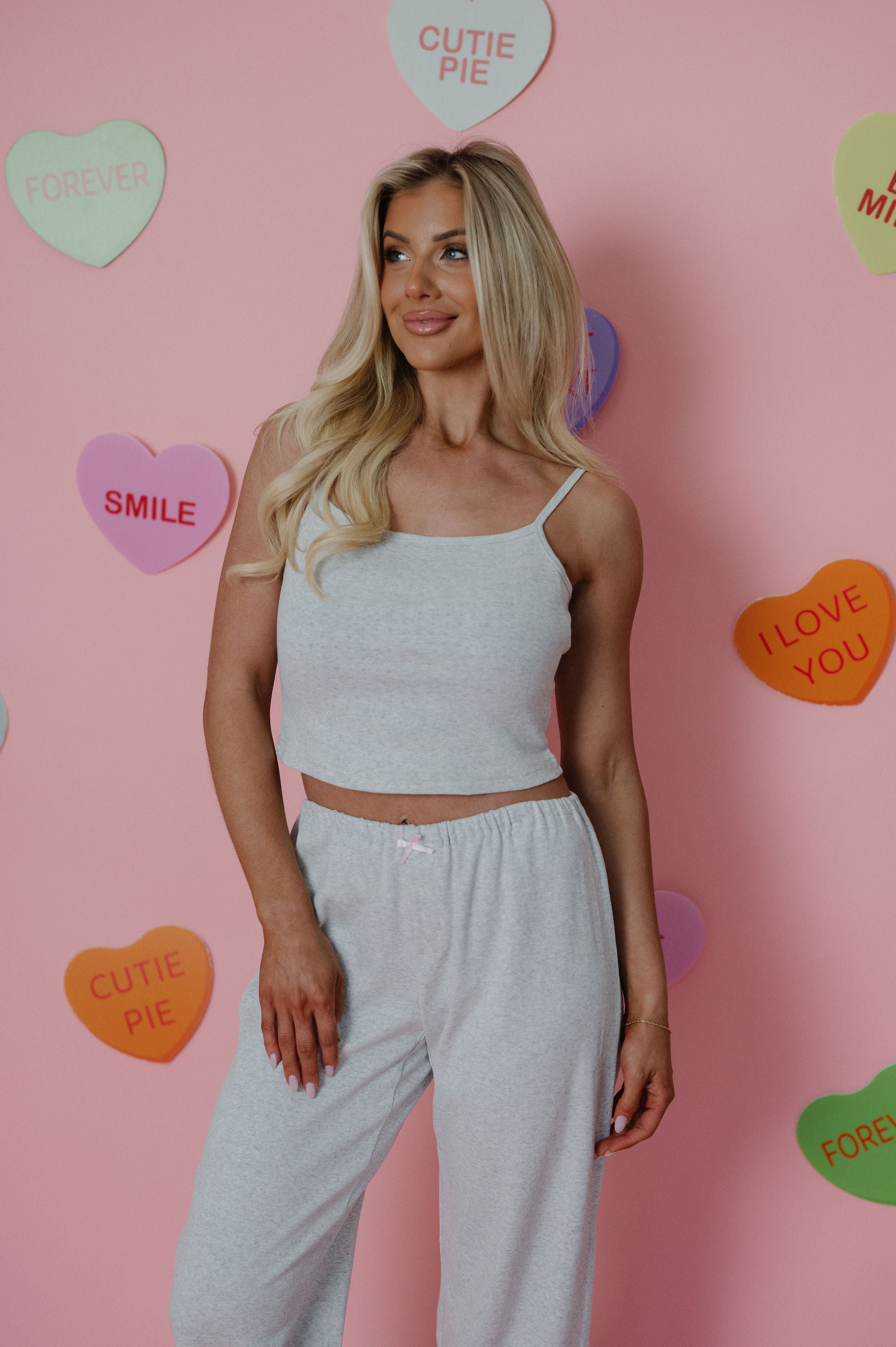 Ryan Pointelle Pants Set-Heather Grey