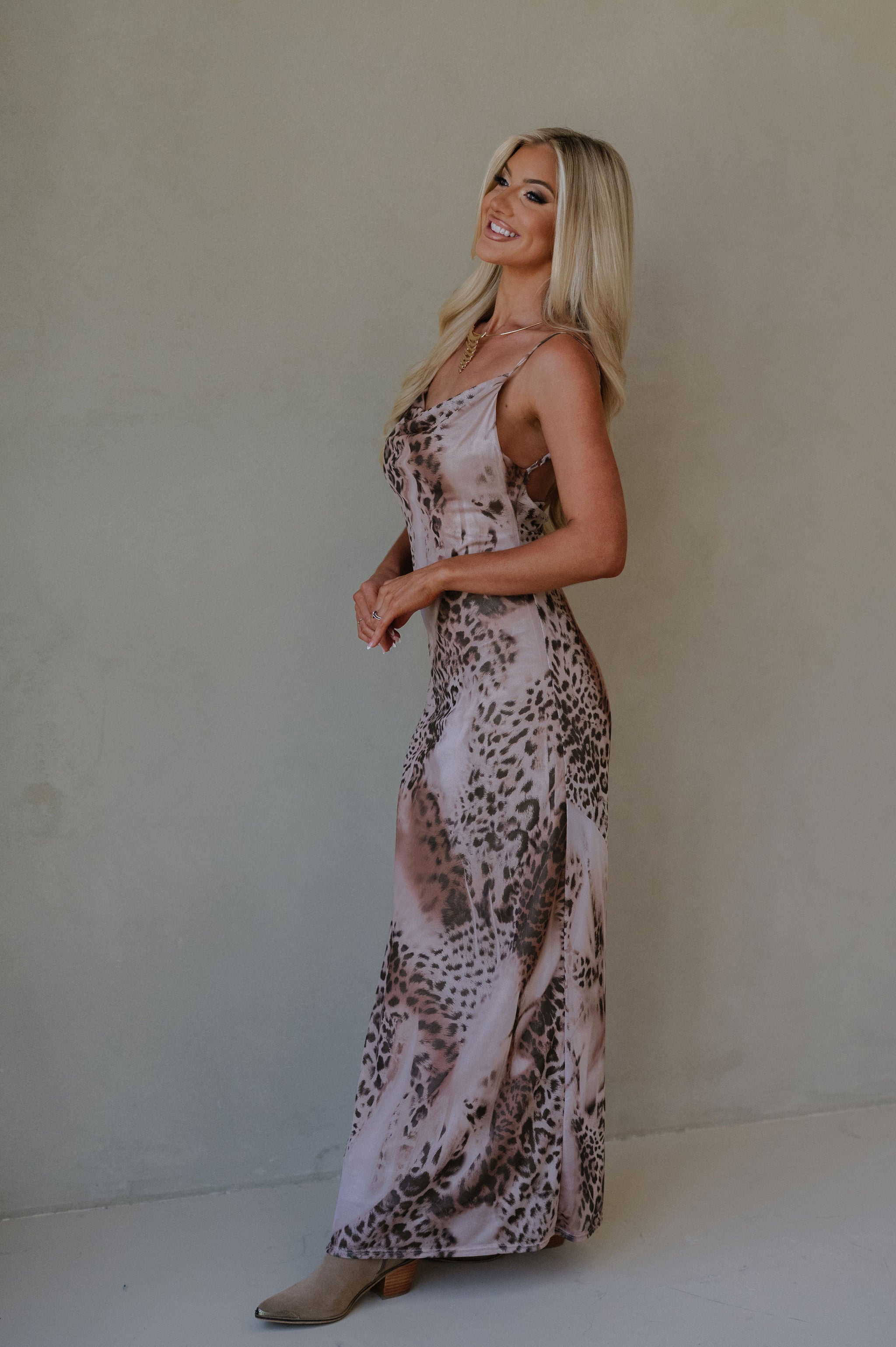 Brooke Cowl Neck Maxi Dress-Brown Leopard