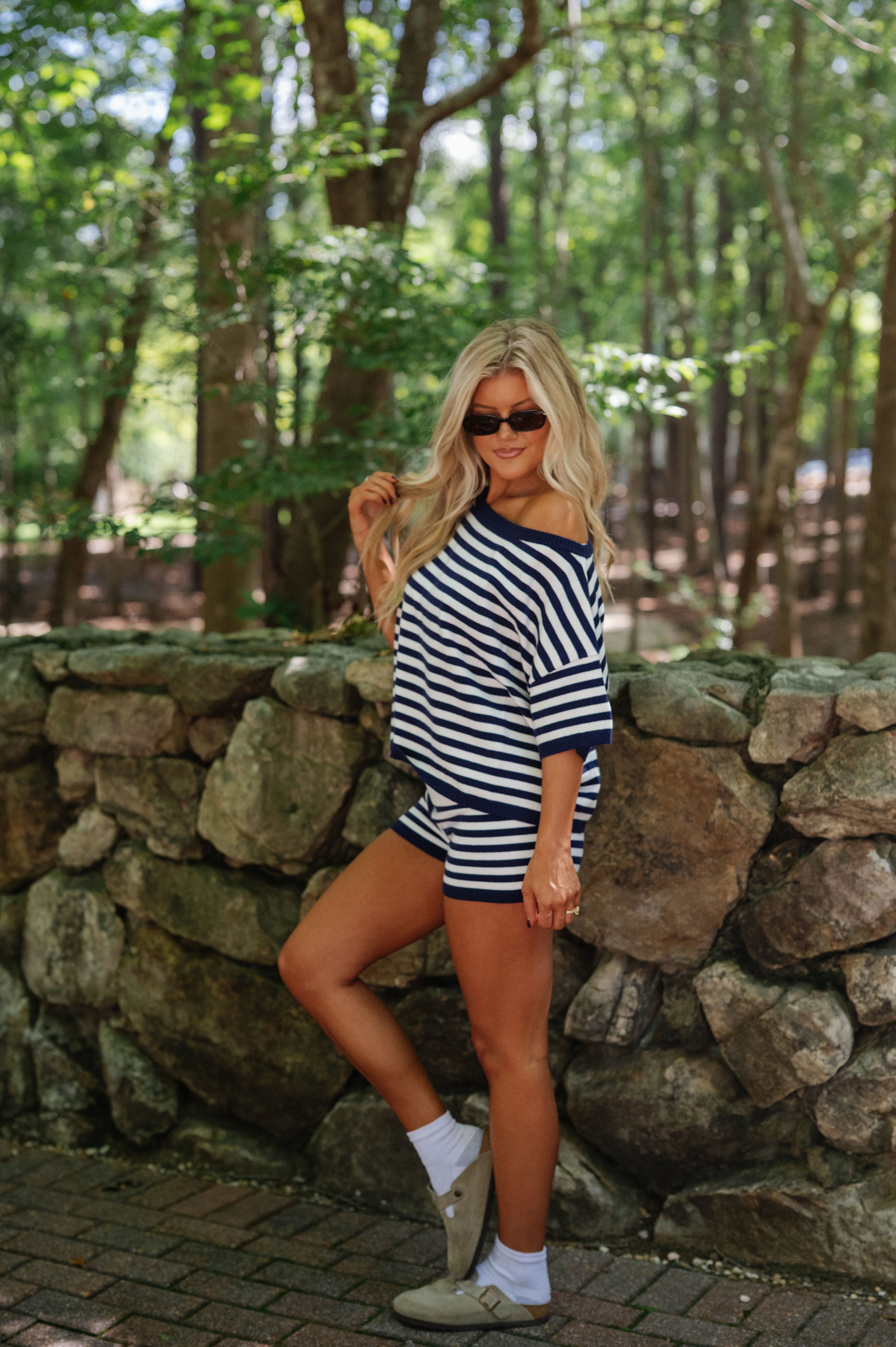 Stassi Stripe Knit Set-Off White/Navy