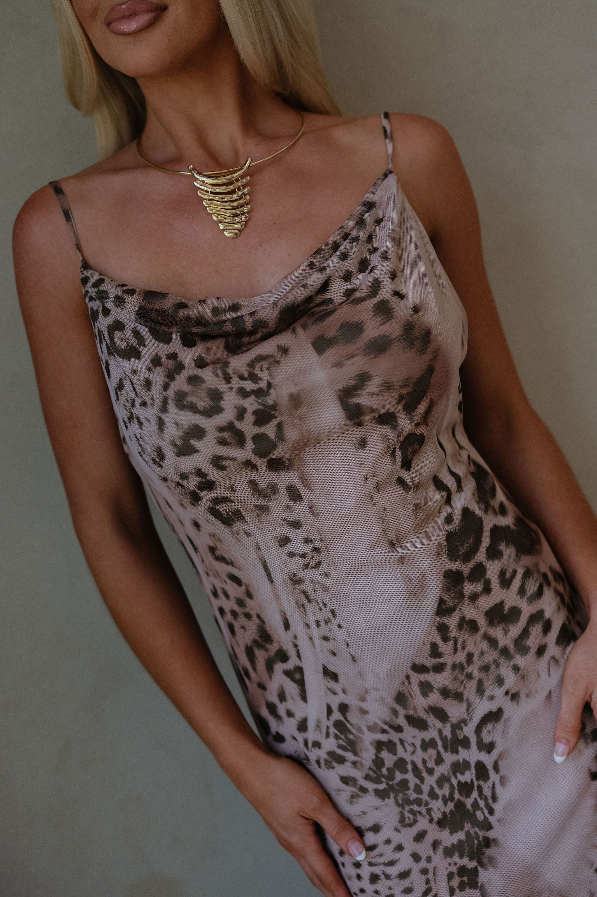 Brooke Cowl Neck Maxi Dress-Brown Leopard