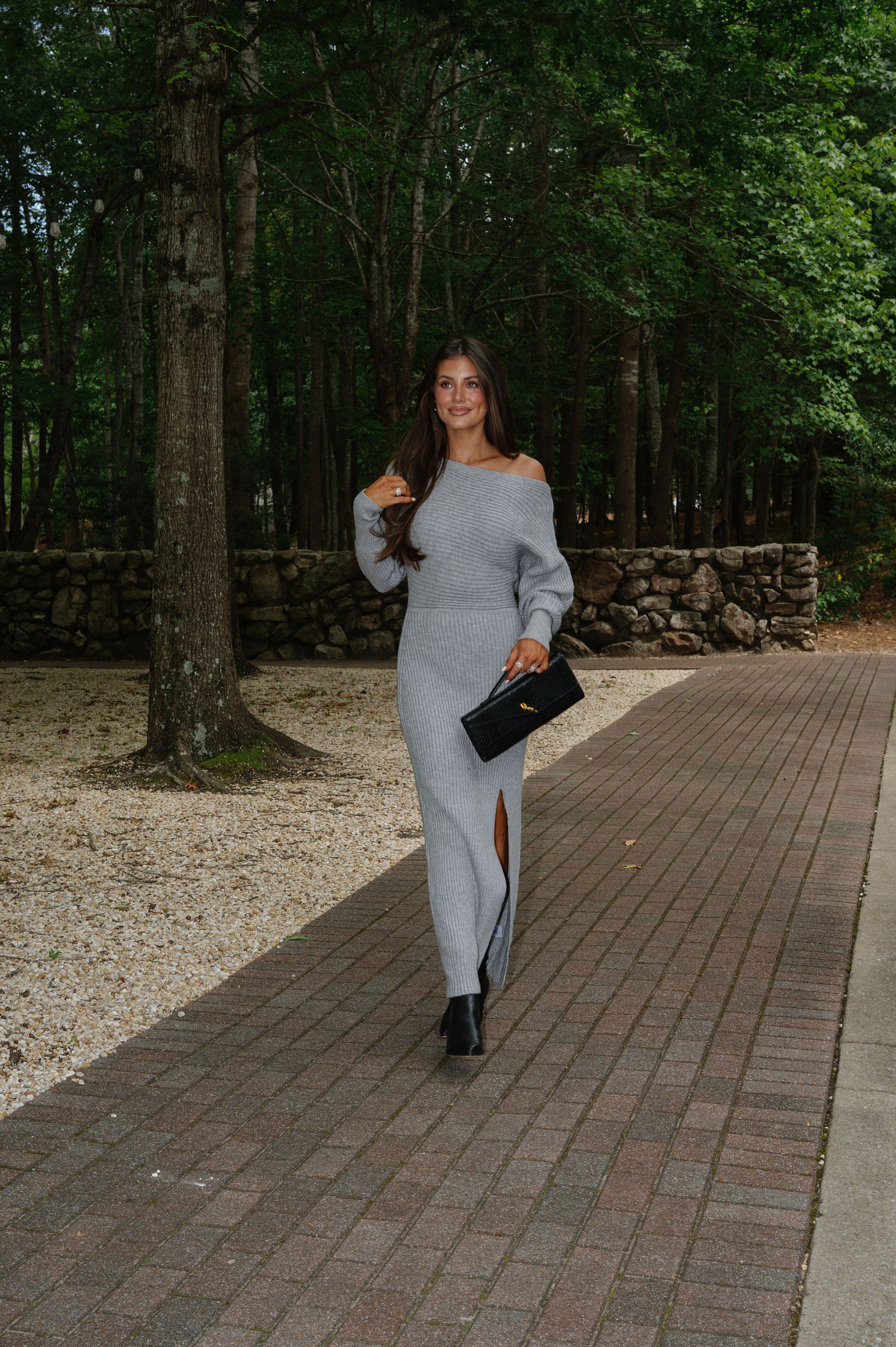 Covens Sweater Knit Midi Dress-Heather Grey