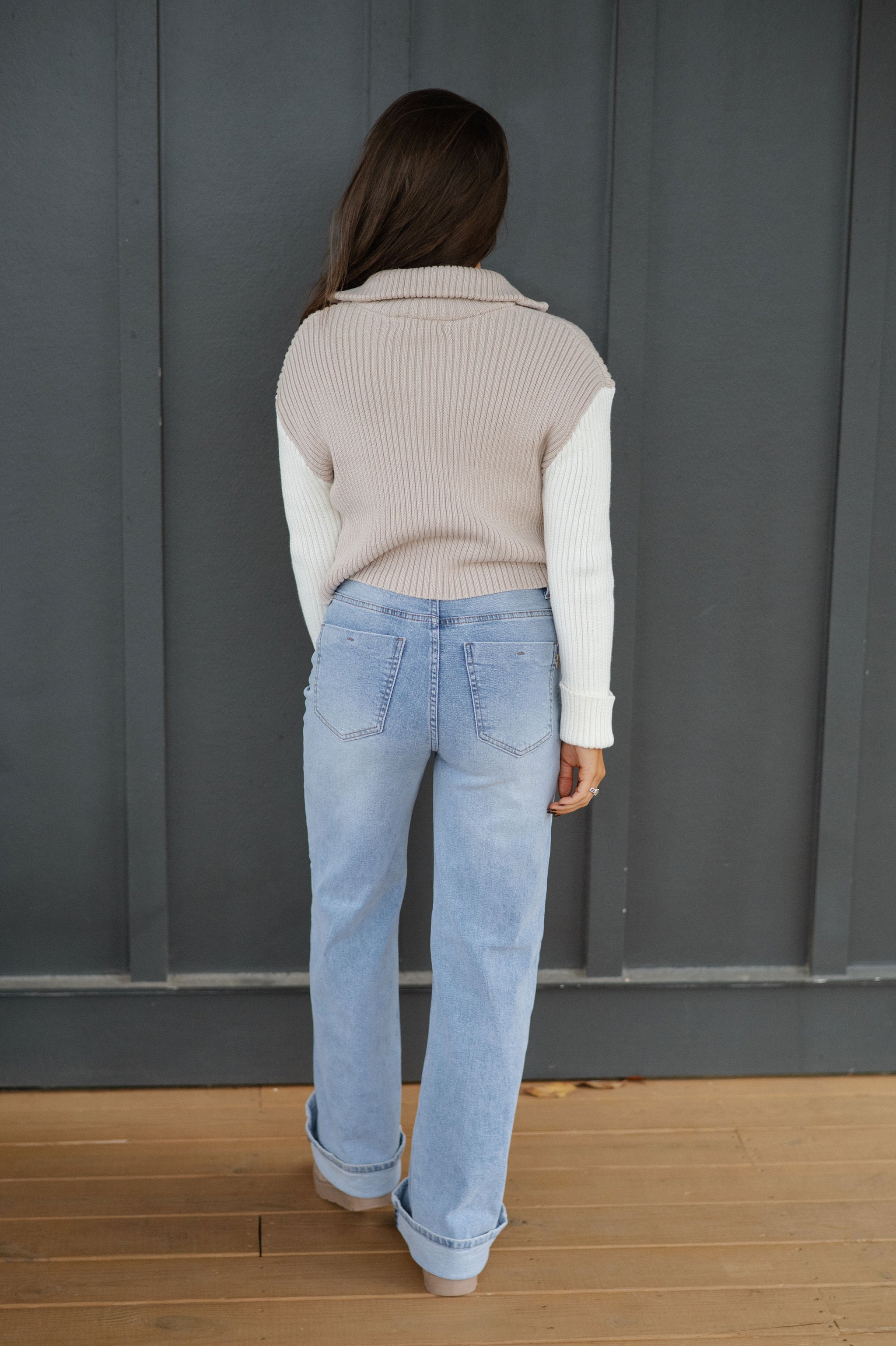 Tara Color Block Cardigan-Sand/Ivory